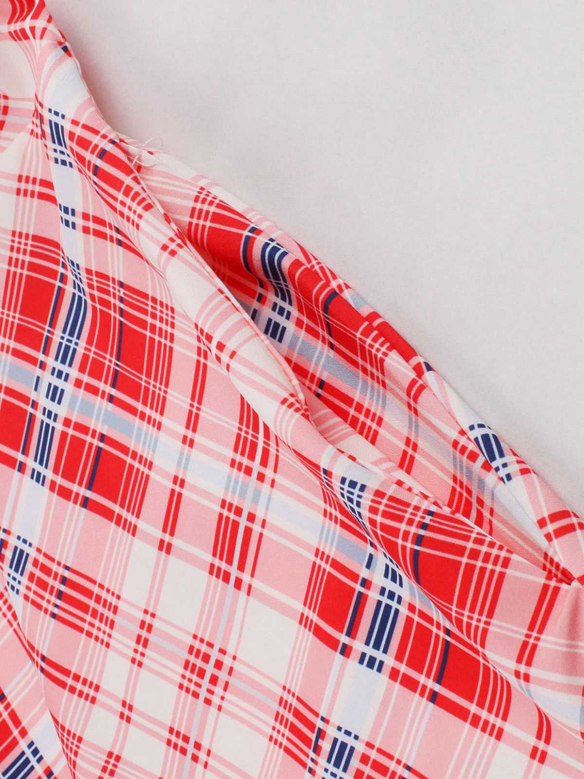 Red 1950s Spaghetti Straps Plaid Swing Dress - Image 4