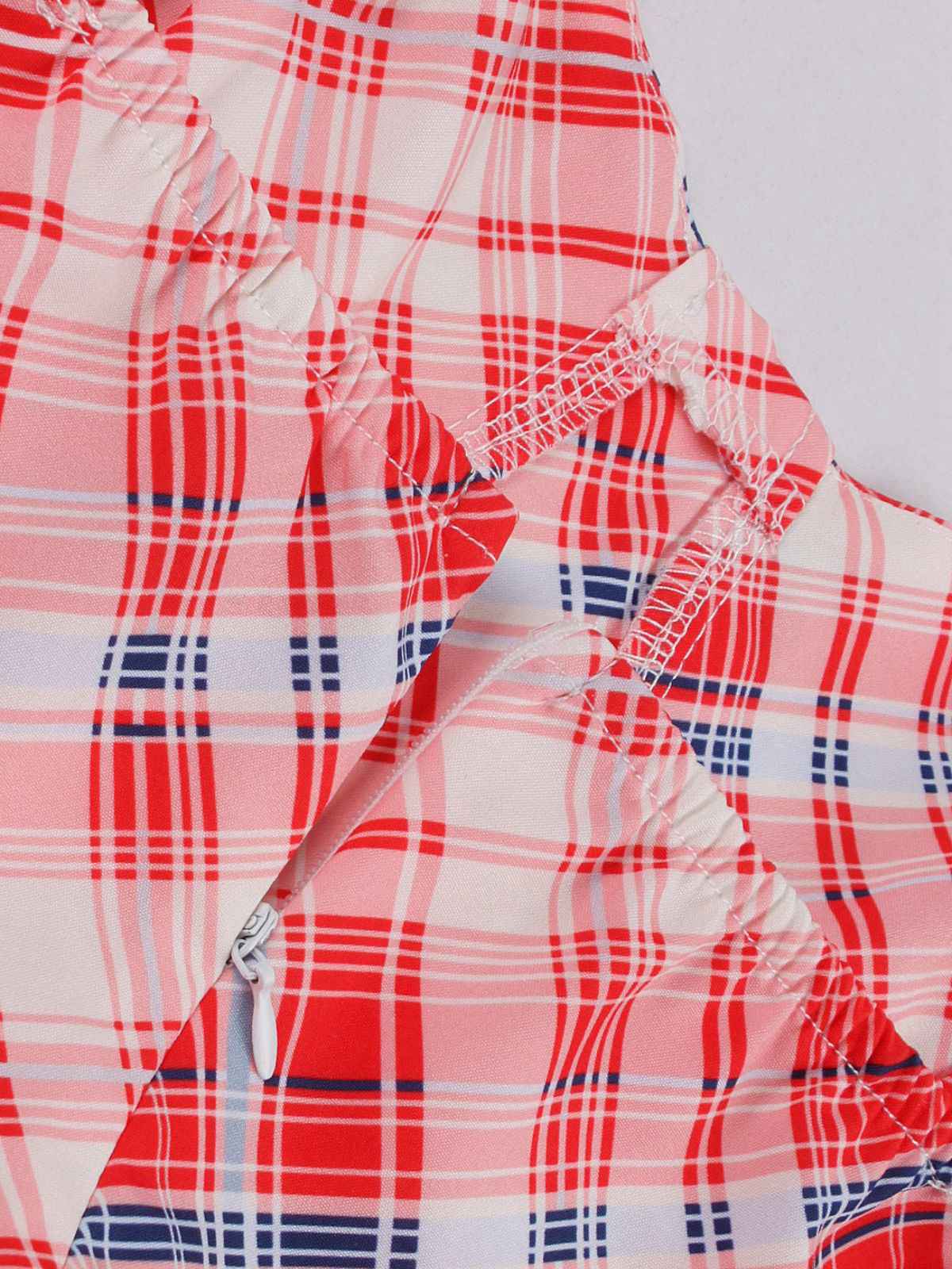 Red 1950s Spaghetti Straps Plaid Swing Dress - Image 5