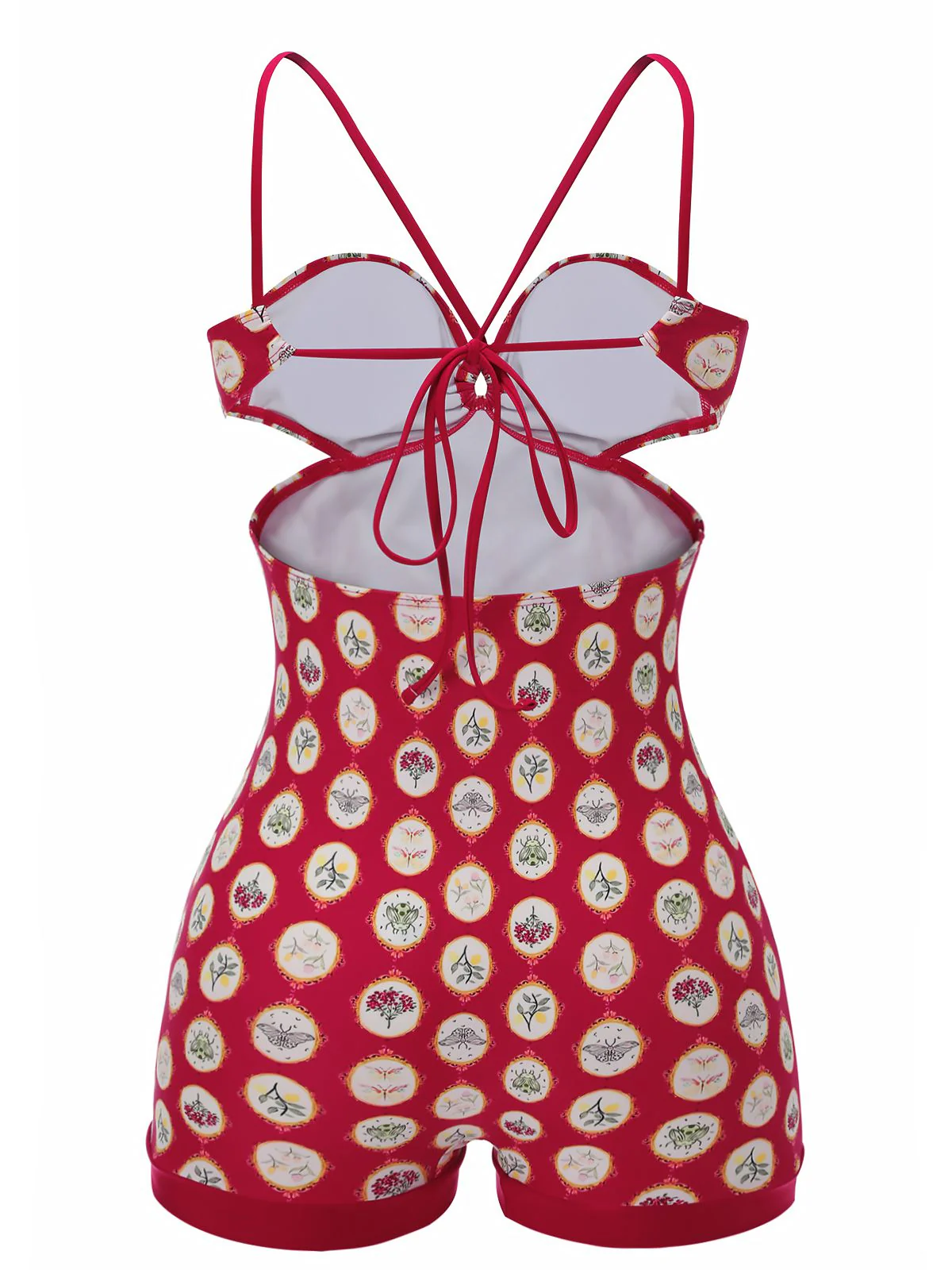 Red 1950s Strap Floral One-piece Swimsuit - Image 4