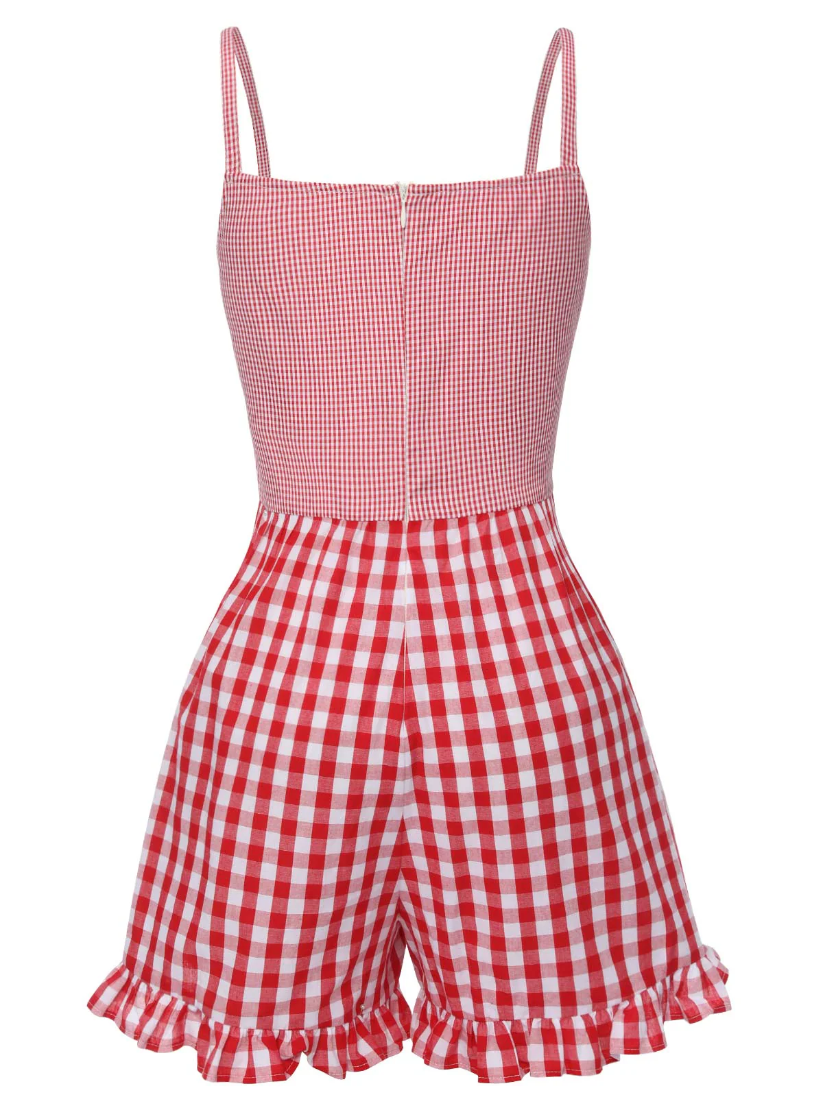 [Pre-Sale] Red 1950s Strawberry Plaid Suspender Romper - Image 4