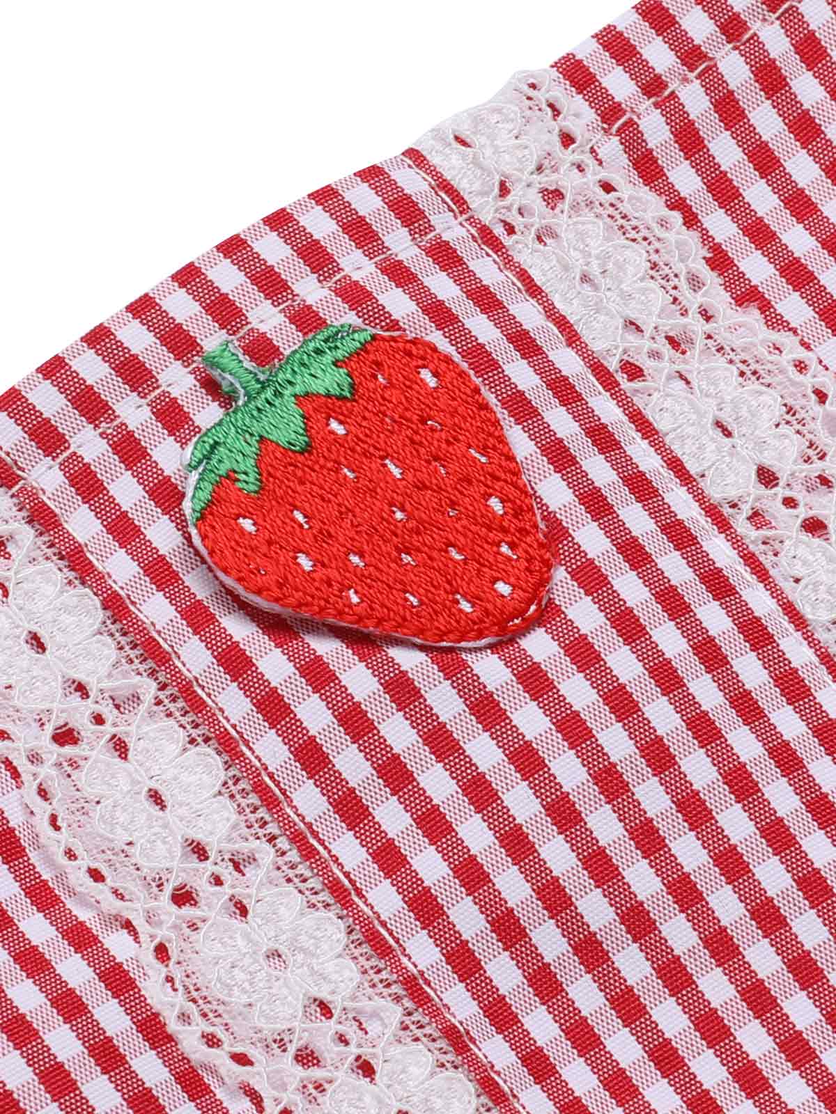 [Pre-Sale] Red 1950s Strawberry Plaid Suspender Romper - Image 5