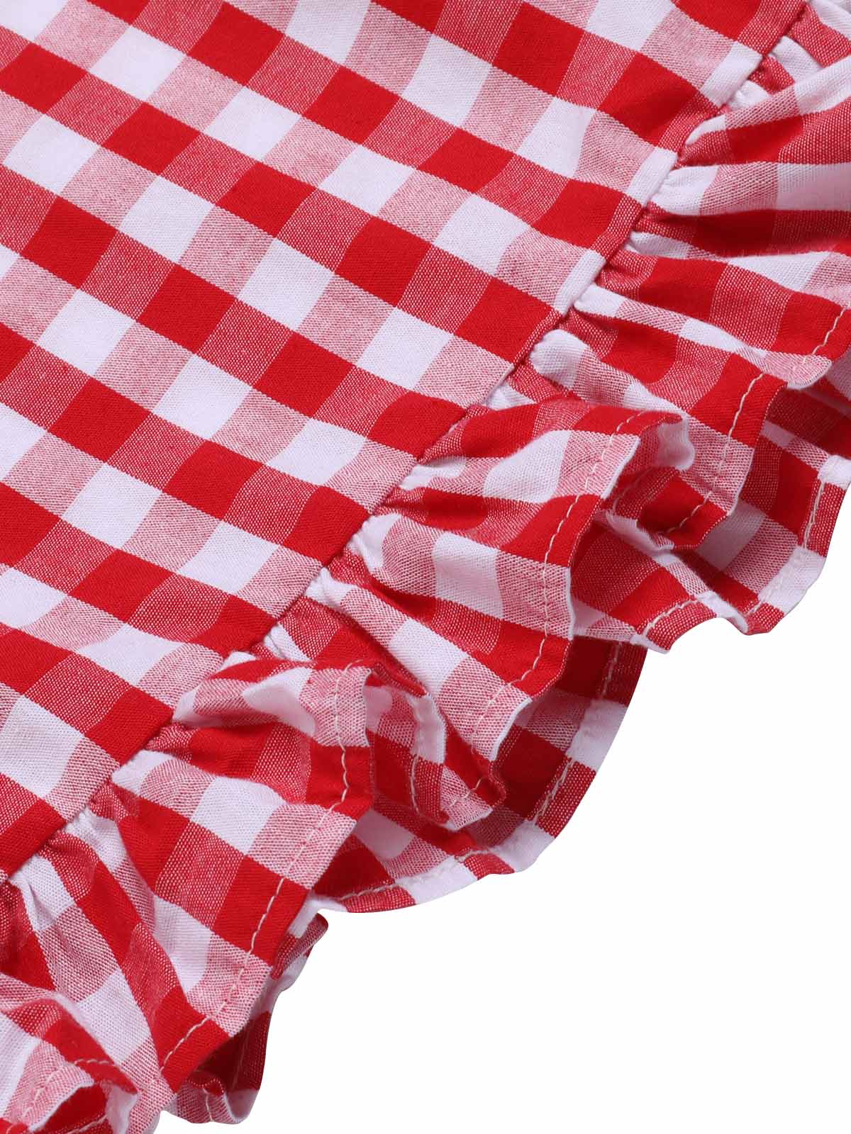 [Pre-Sale] Red 1950s Strawberry Plaid Suspender Romper - Image 6