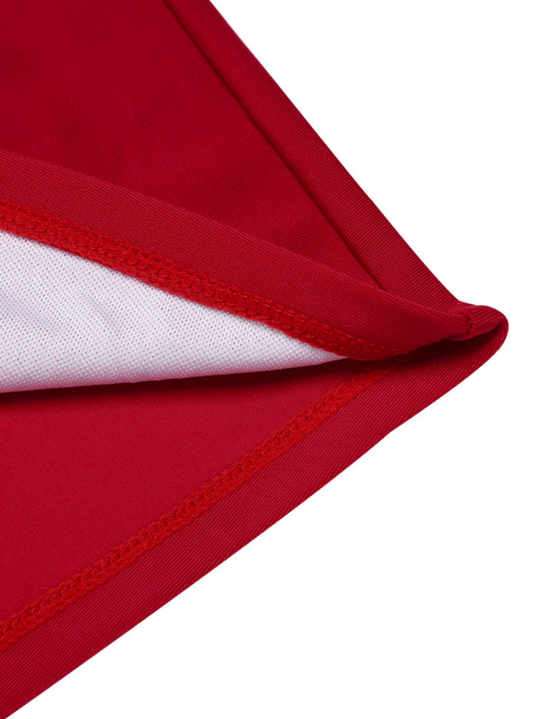 Red 1950s Strawberry Plaid Suspender Swimsuit - Image 3