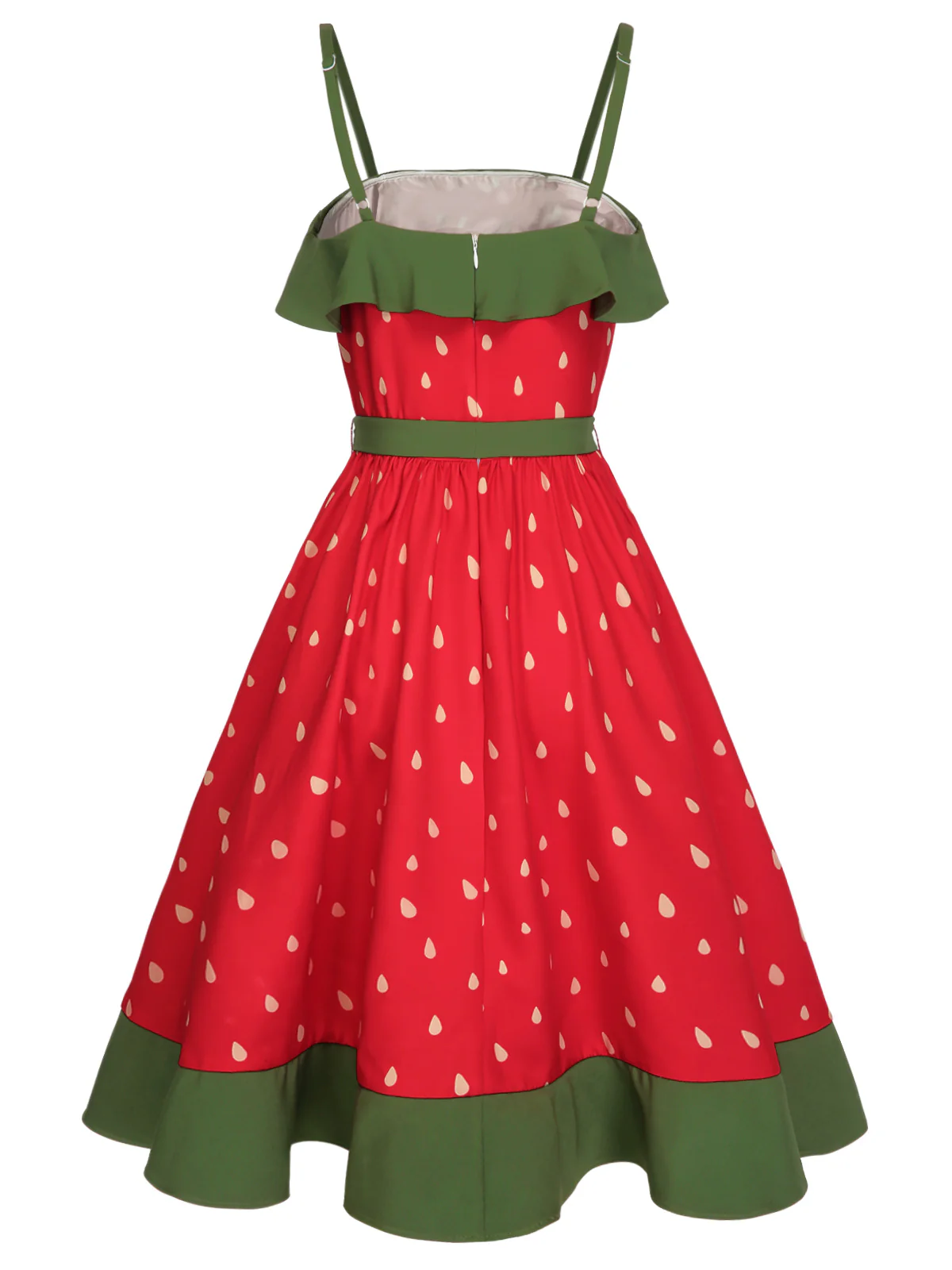 Red 1950s Strawberry Ruffle Belt Dress - Image 6