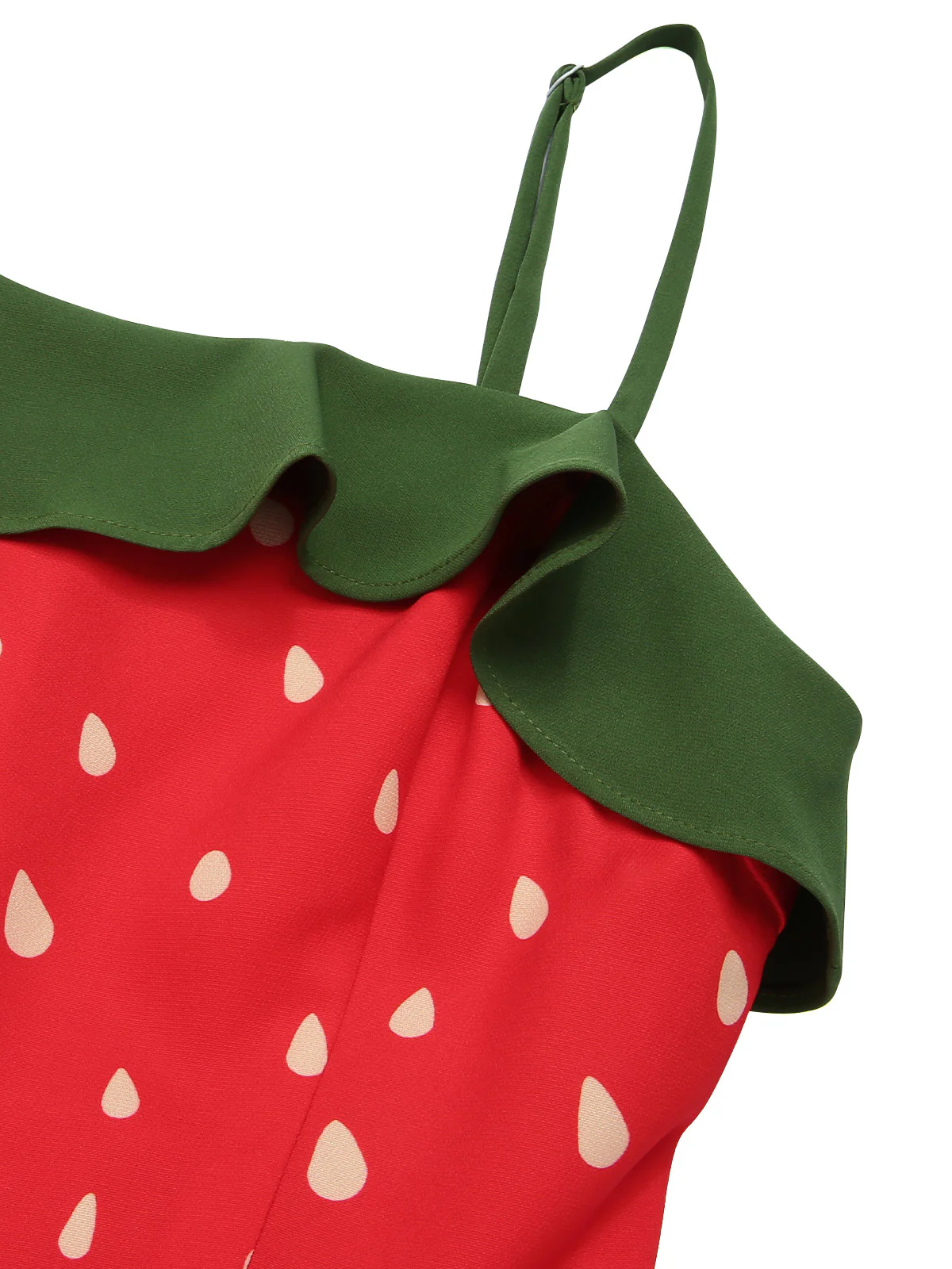 Red 1950s Strawberry Ruffle Belt Dress - Image 7