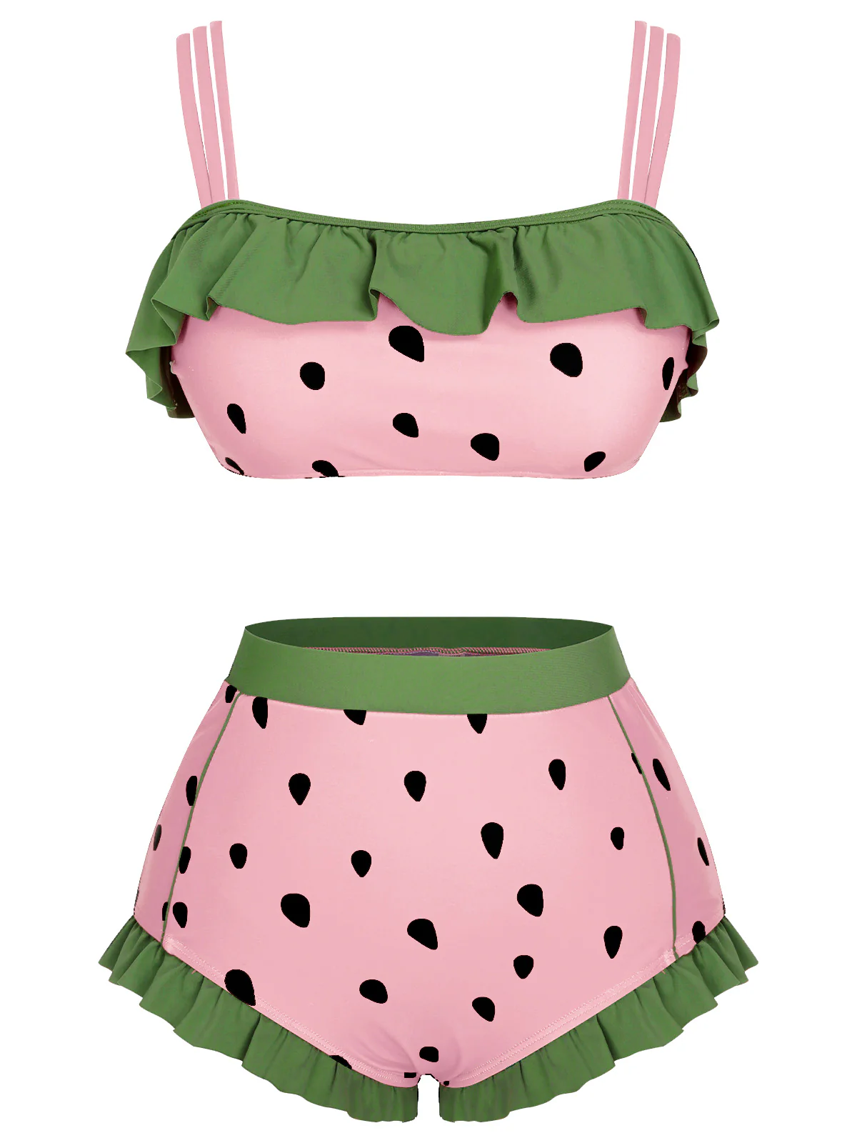 Red 1950s Strawberry Ruffle Strap Swimsuit - Image 9