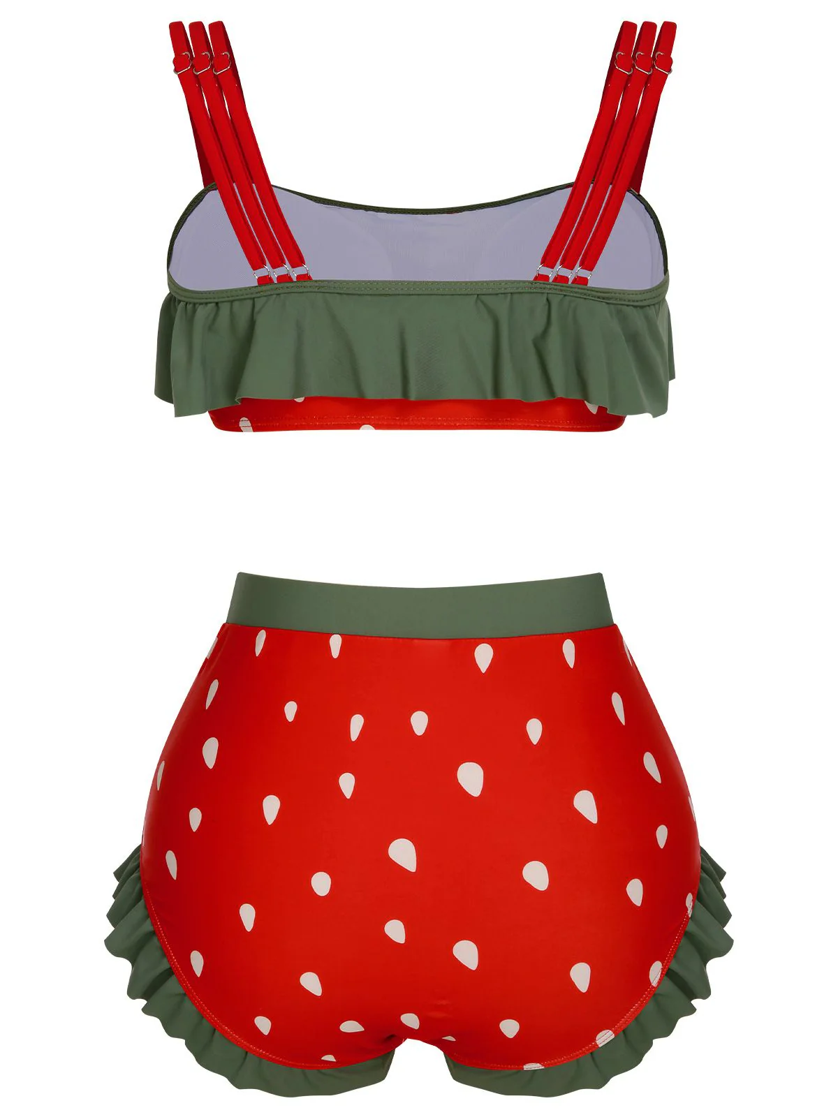 Red 1950s Strawberry Ruffle Strap Swimsuit - Image 5