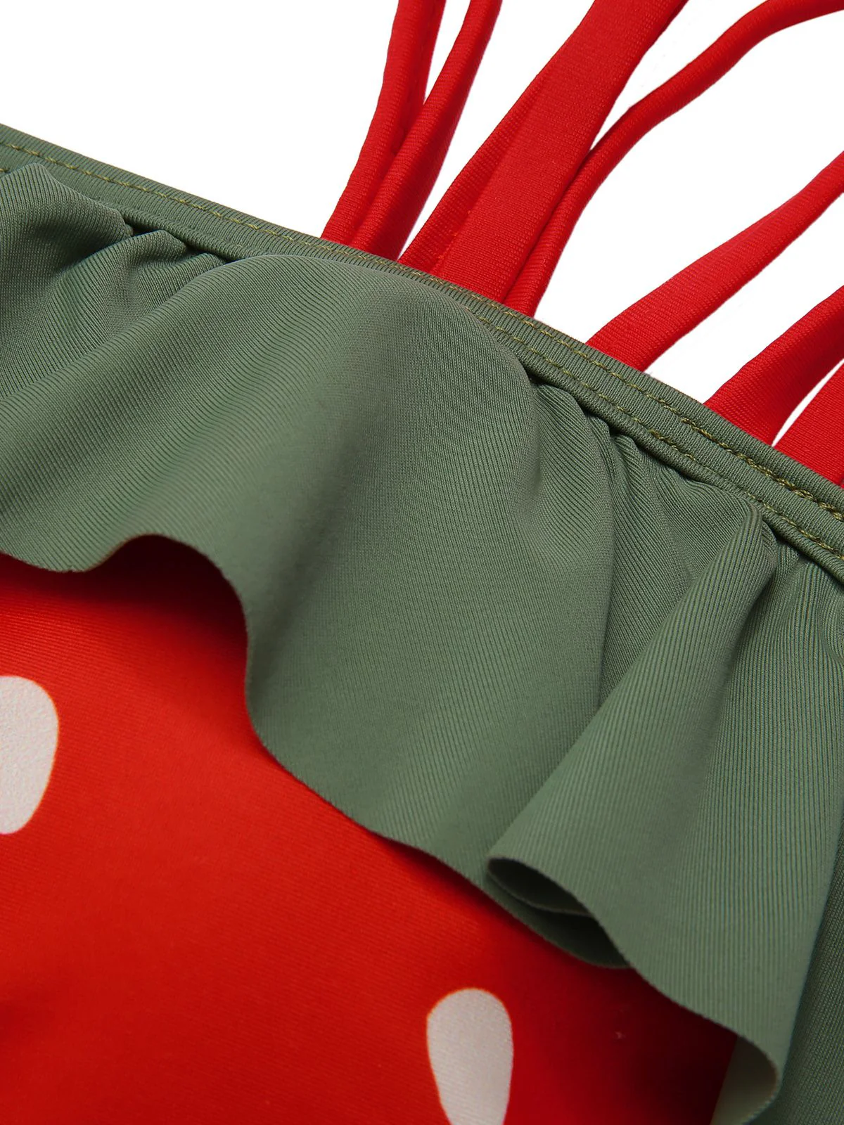 Red 1950s Strawberry Ruffle Strap Swimsuit - Image 6