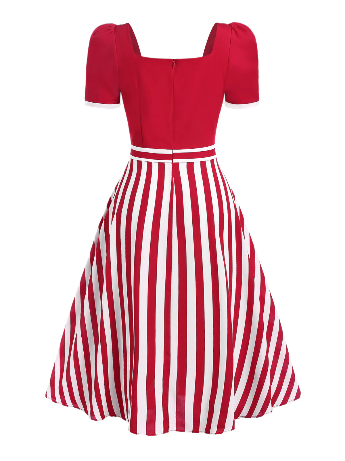 Red 1950s Striped Bow Dress - Image 4