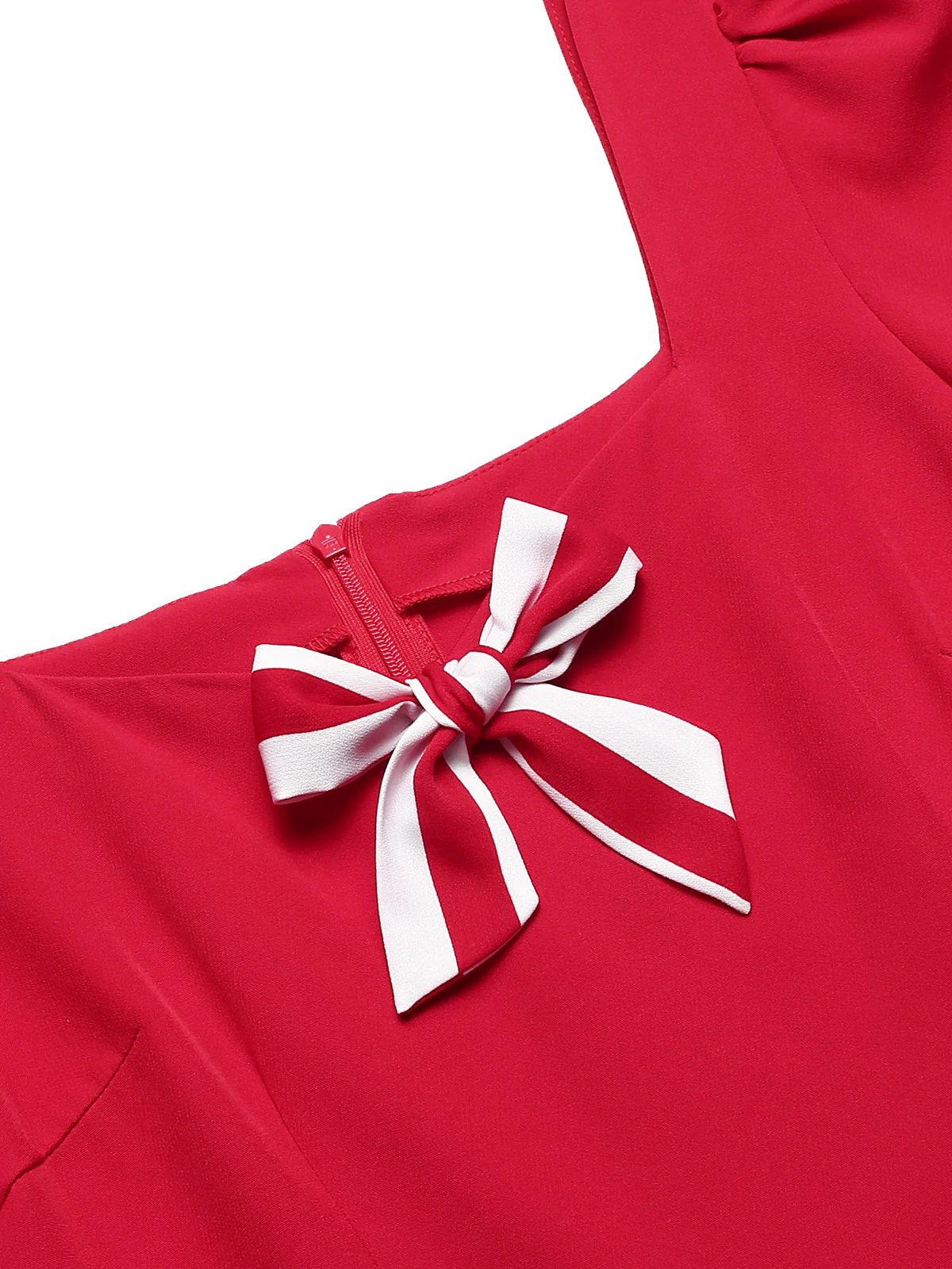 Red 1950s Striped Bow Dress - Image 5