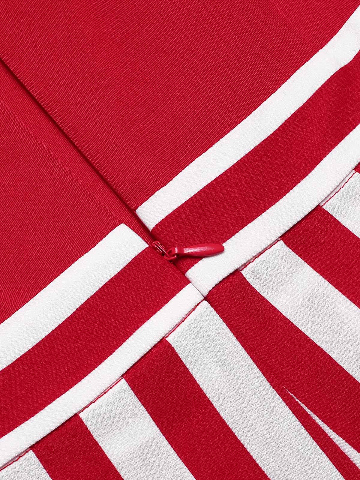 Red 1950s Striped Bow Dress - Image 6