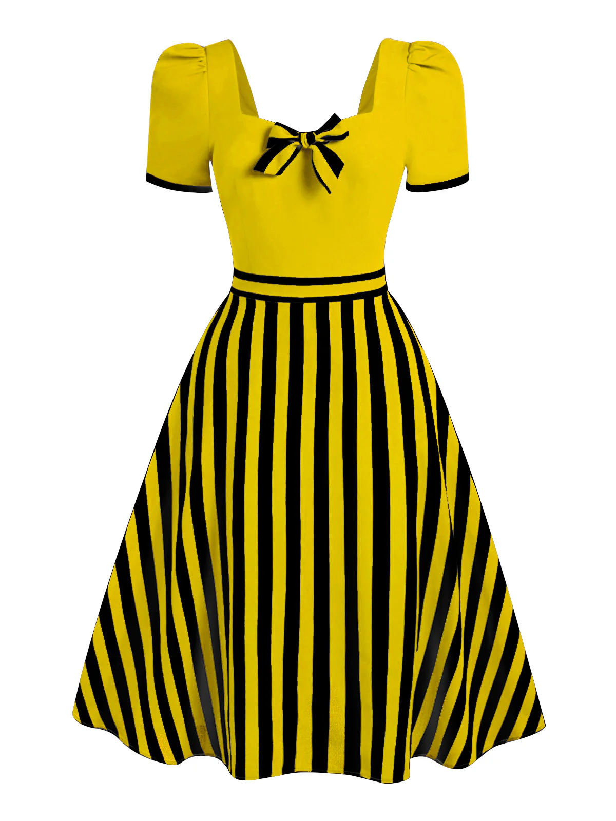 Red 1950s Striped Bow Dress - Image 8