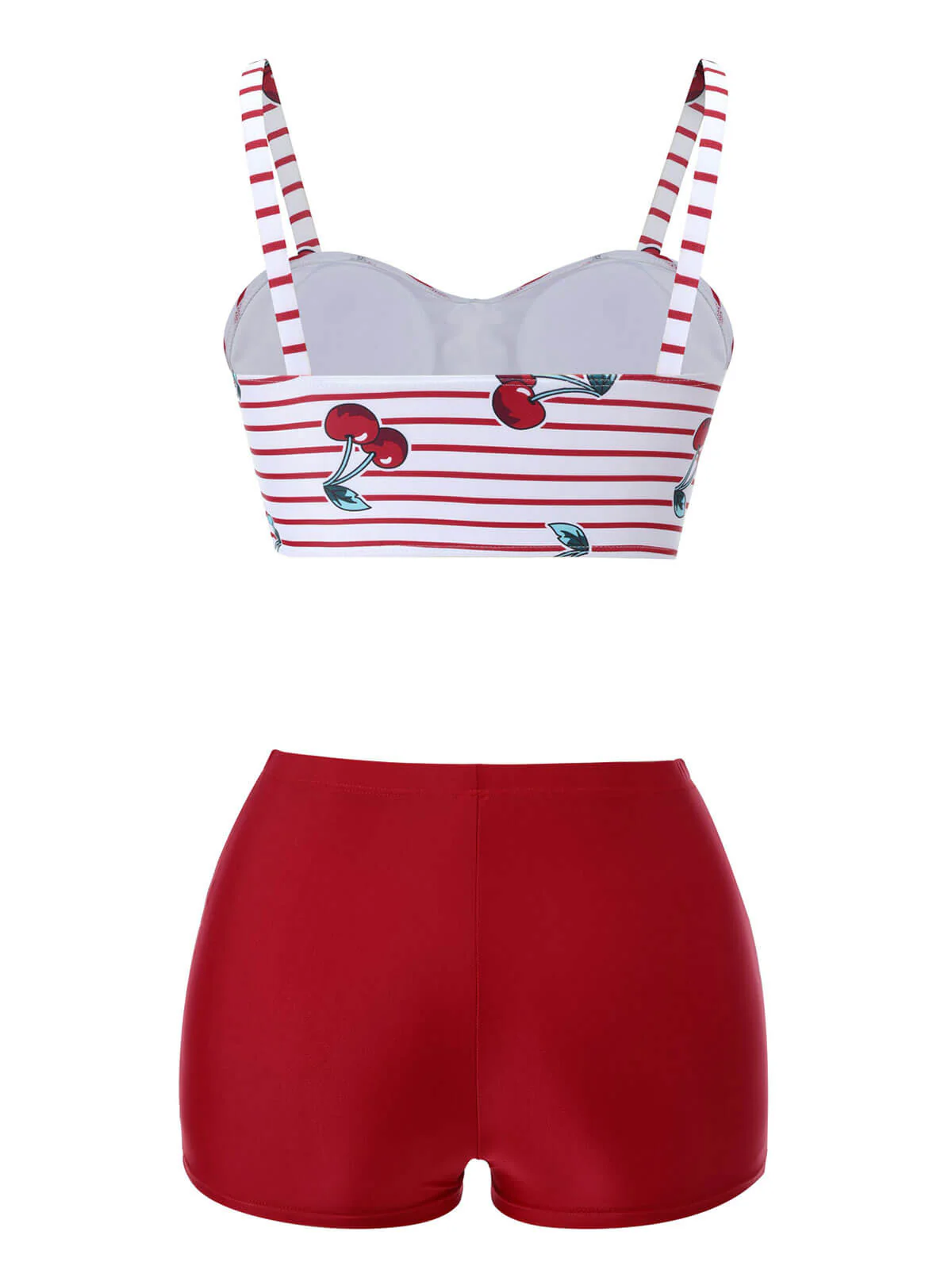 Red 1950s Striped Cherry Strap Swimsuit - Image 3