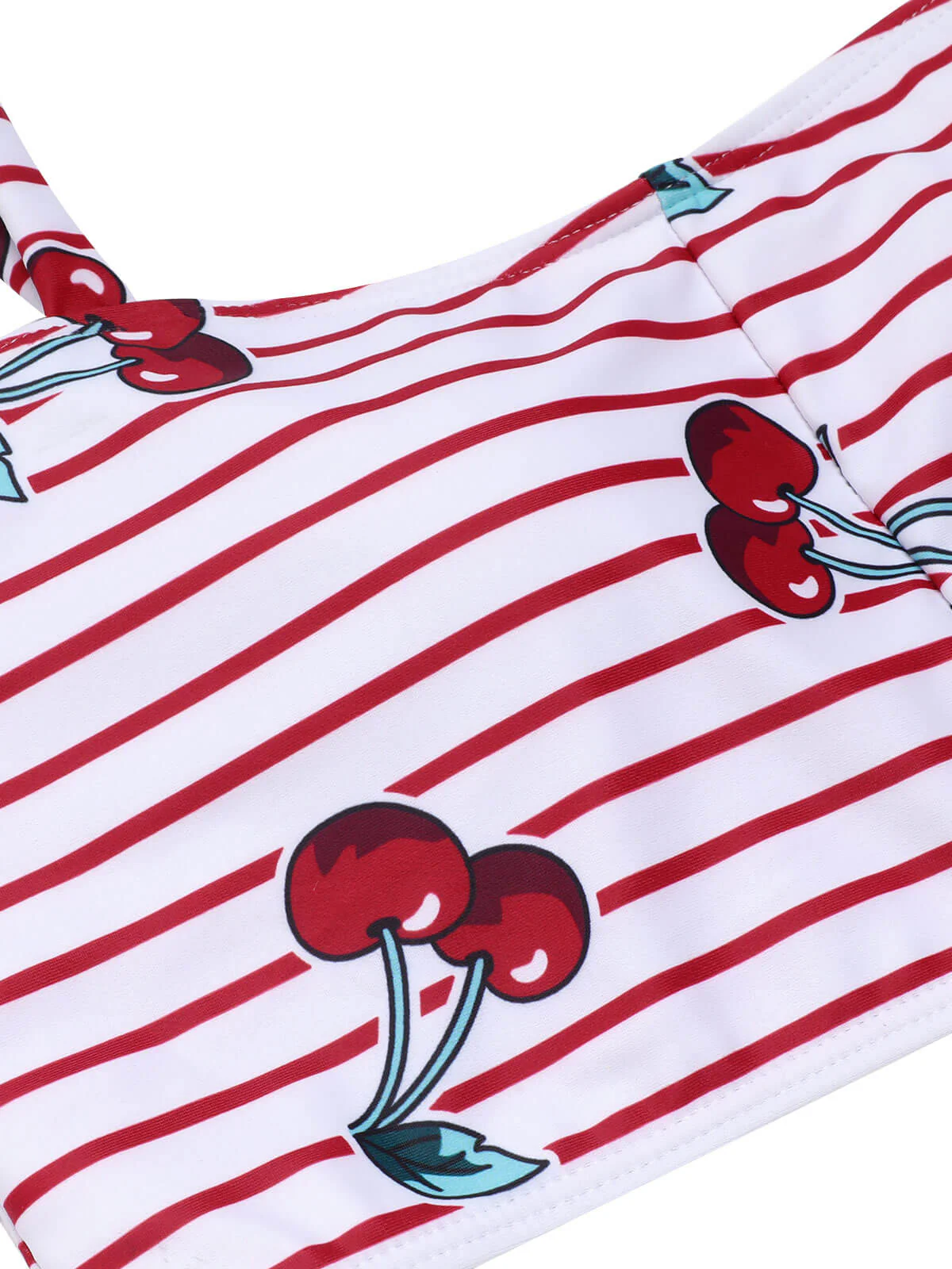 Red 1950s Striped Cherry Strap Swimsuit - Image 5