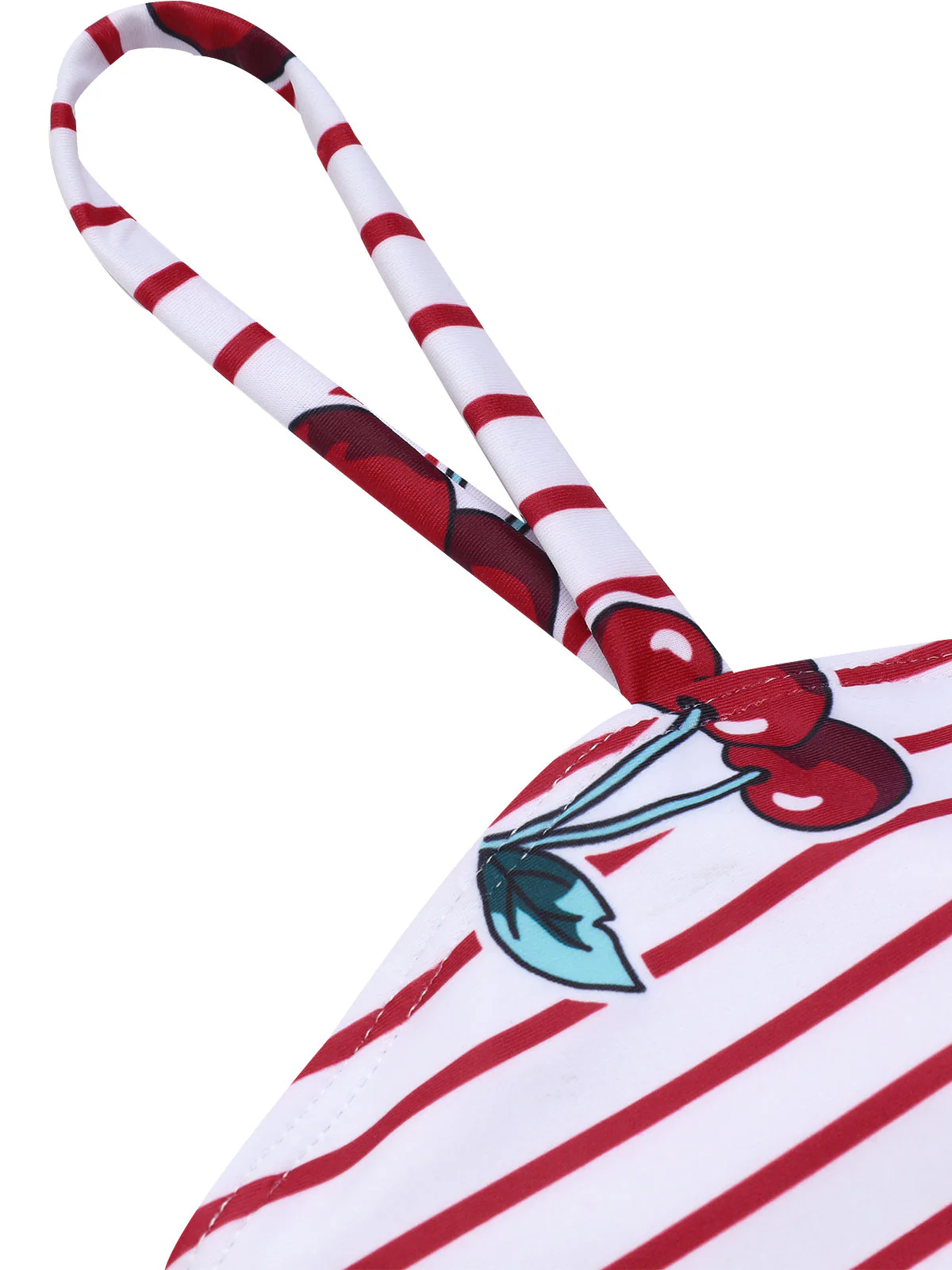 Red 1950s Striped Cherry Strap Swimsuit - Image 6