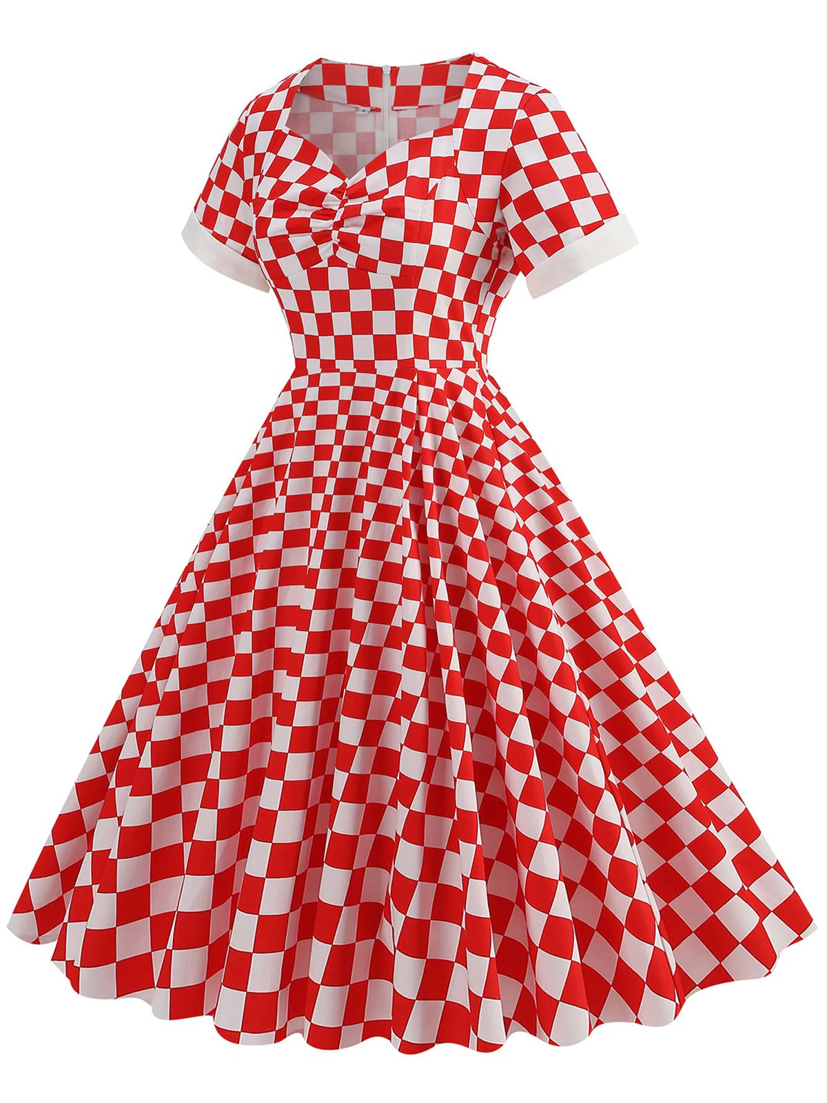 Red 1950s Sweetheart Neck Plaids Dress - Image 2