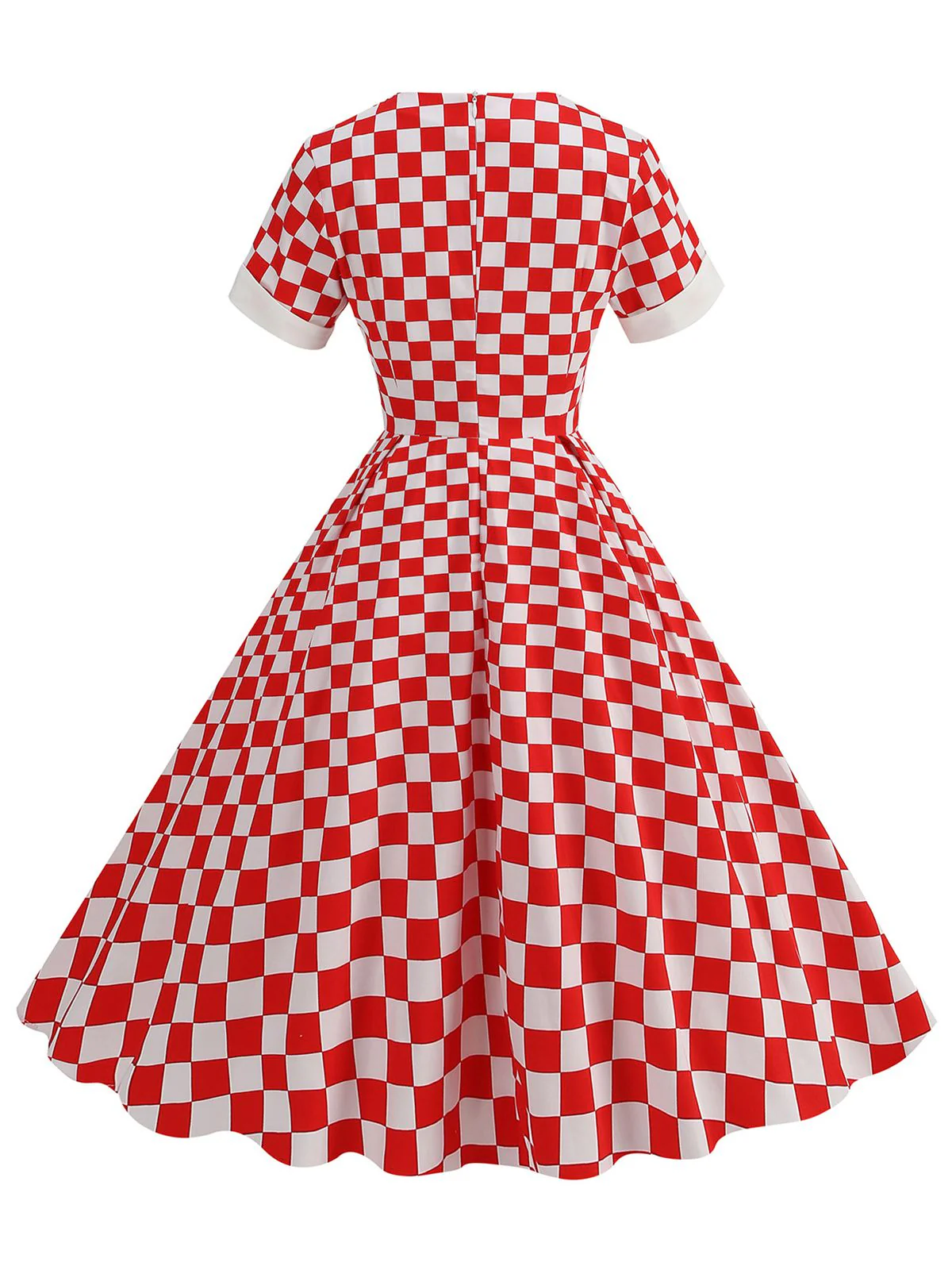 Red 1950s Sweetheart Neck Plaids Dress - Image 3