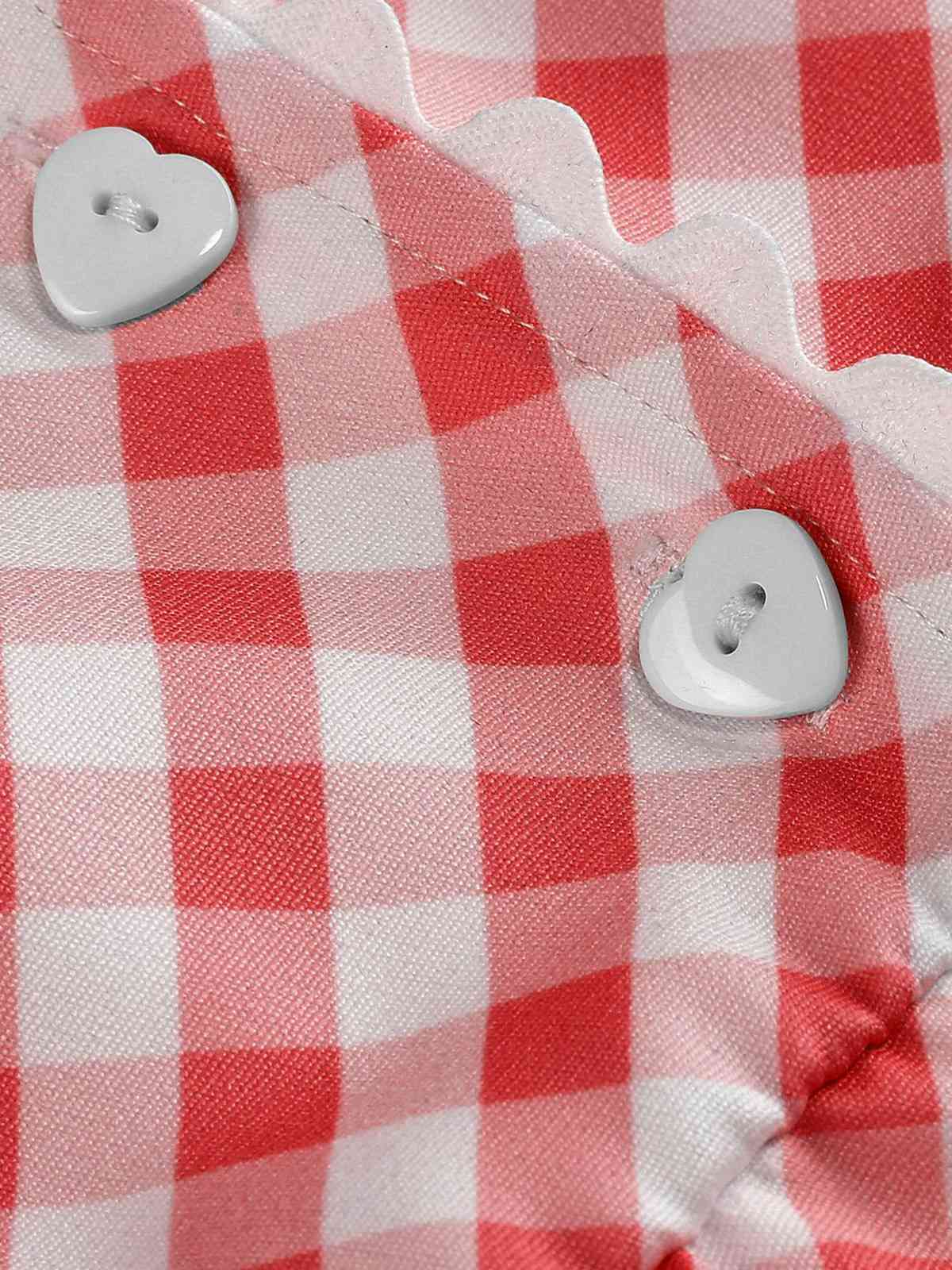 Red 1950s V-Neck Gingham Plaid Dress - Image 4