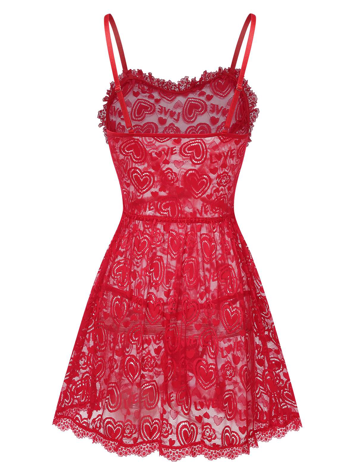 Red 1950s Valentine Hearts Lace Straps Nightdress - Image 4