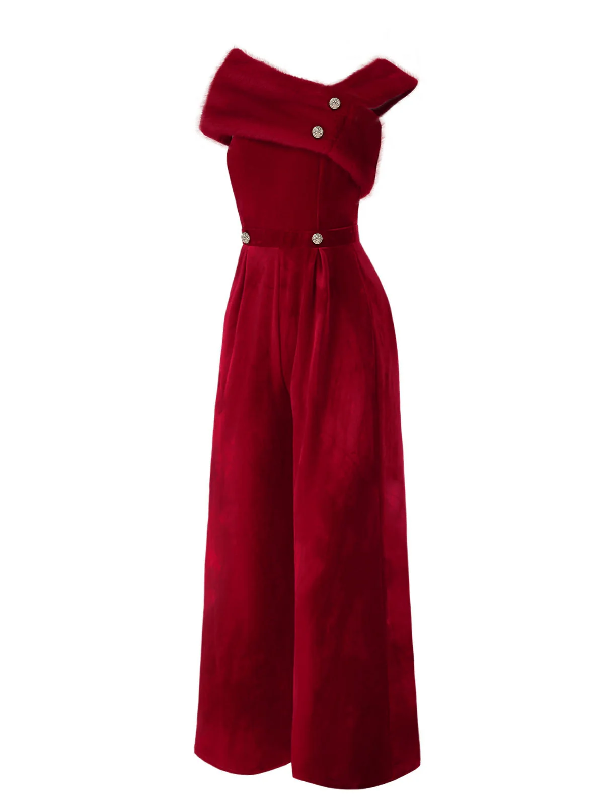 Green 1950s Velvet Off Shoulder Button Jumpsuit - Image 5