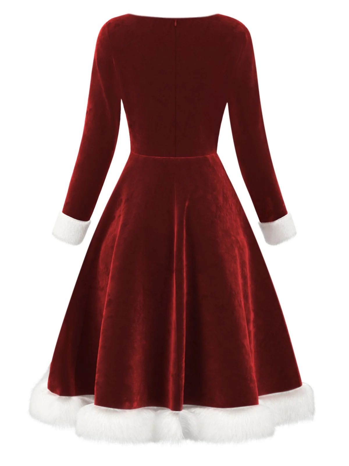 Red 1950s Velvet Plush & Plaid Patchwork Dress - Image 2