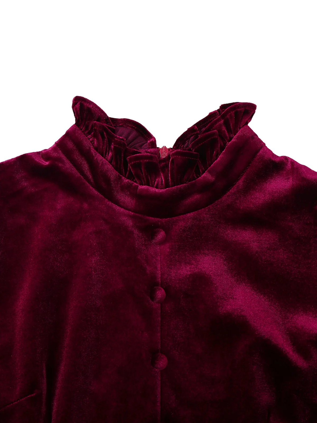 Red 1950s Velvet Ruffled Collar Lantern Sleeve Dress - Image 4