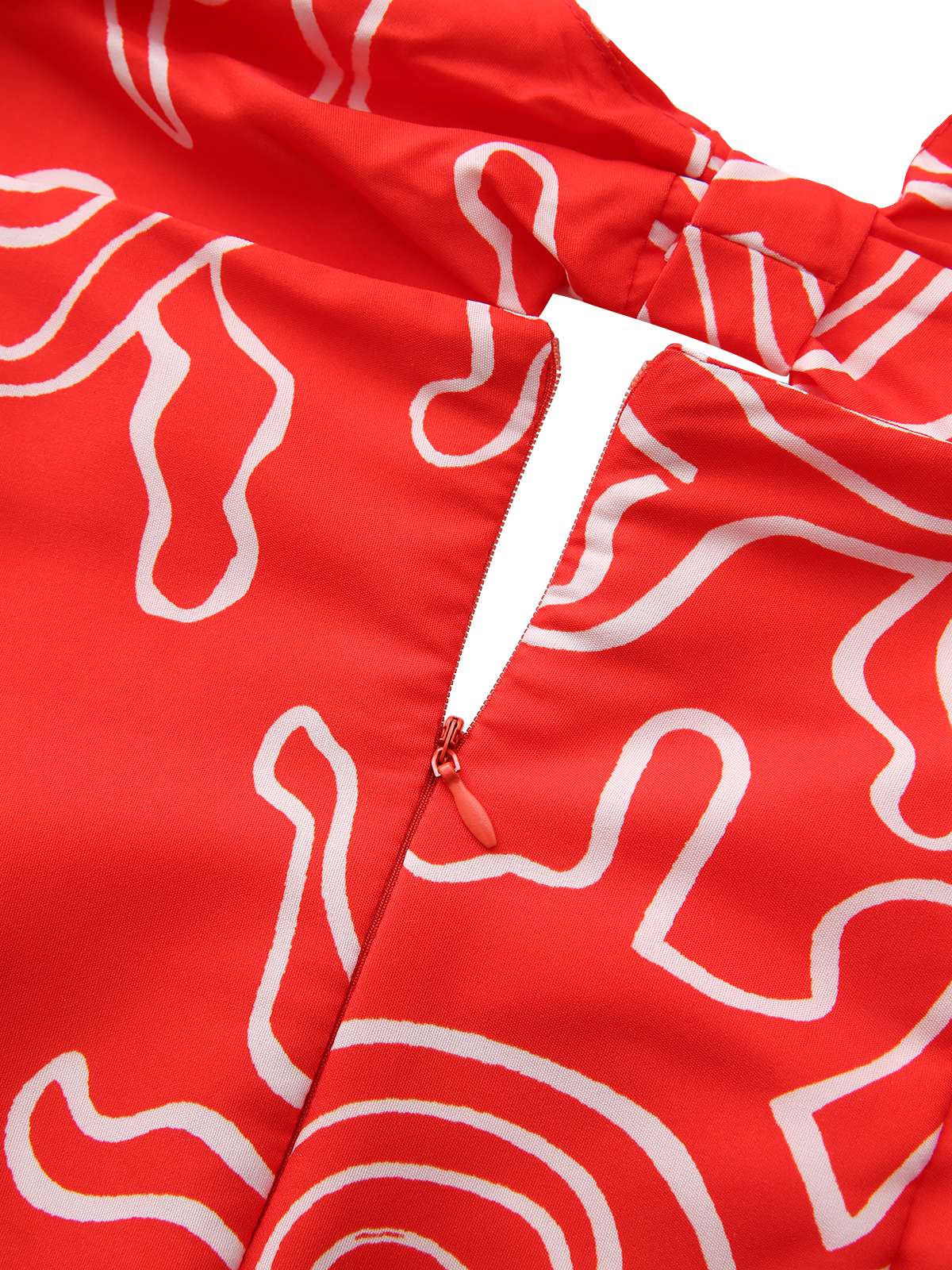 Red 1960s Abstract Print Cutout Twist Halter Dress - Image 6