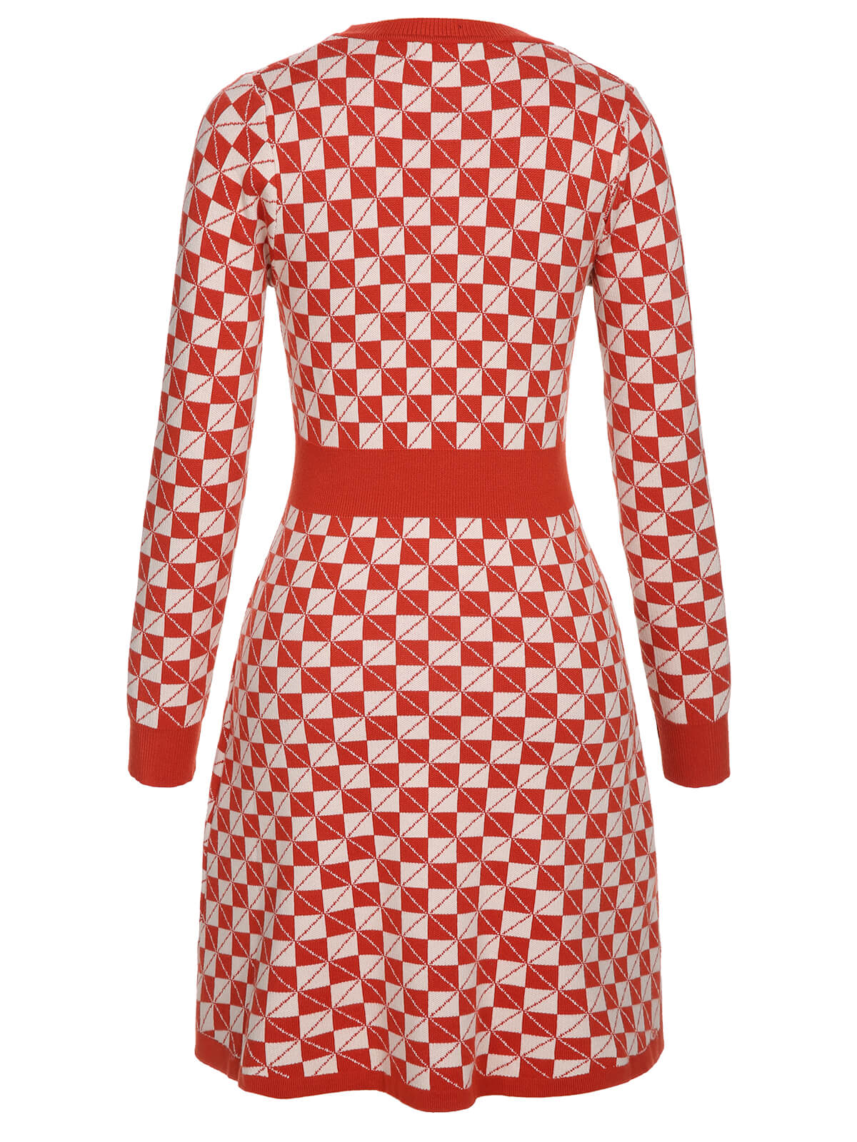 Red 1940s Argyle Check Knitted Pencil Dress - Image 3