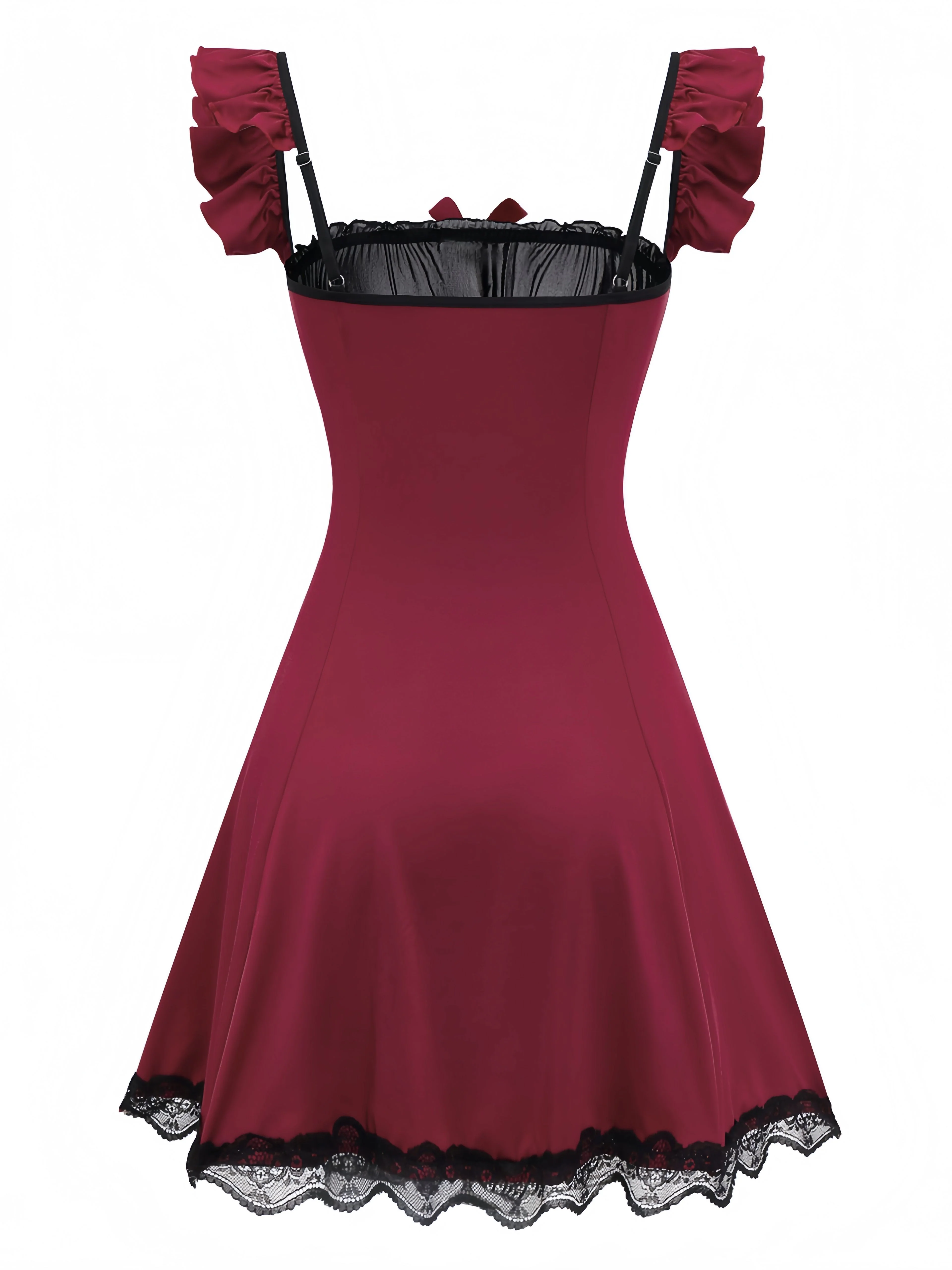 Red 1960s Bow Lace Patchwork Ruffled Nightgown - Image 3