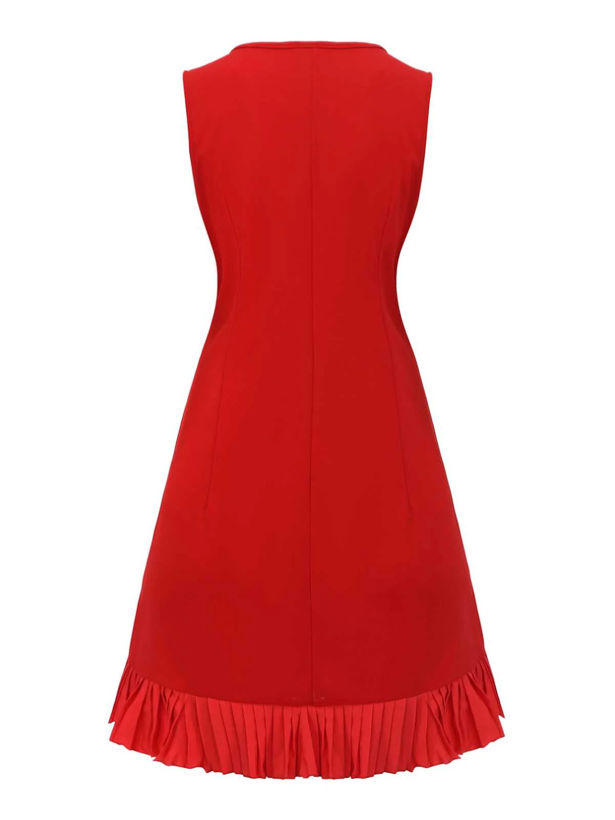 Red 1960s Bow Neck Ruffle Hem Sleeveless Dress - Image 3