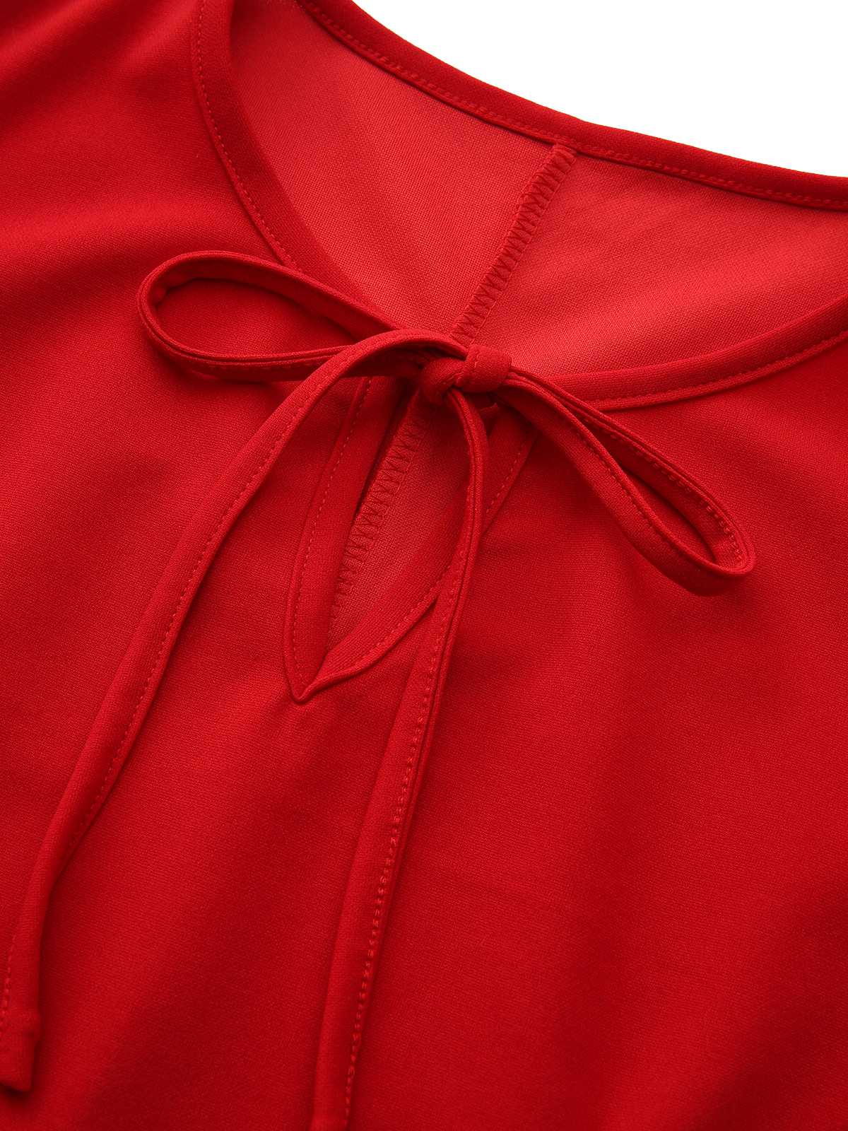 Red 1960s Bow Neck Ruffle Hem Sleeveless Dress - Image 4