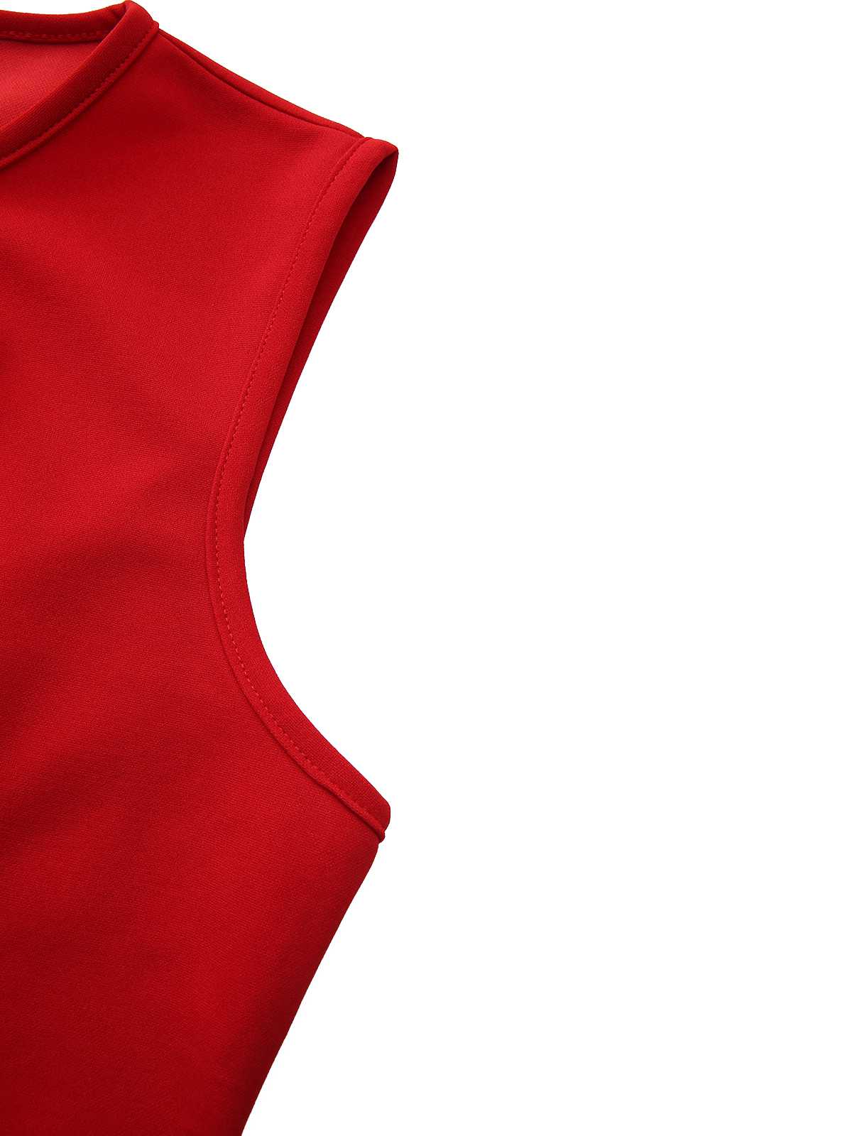 Red 1960s Bow Neck Ruffle Hem Sleeveless Dress - Image 5