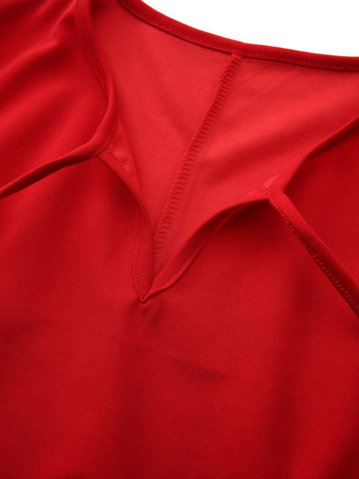Red 1960s Bow Neck Ruffle Hem Sleeveless Dress - Image 6