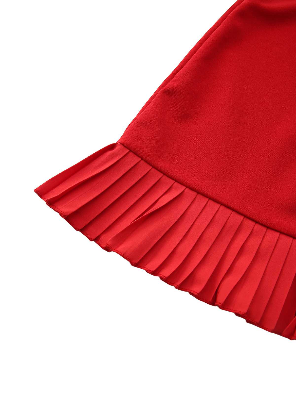 Red 1960s Bow Neck Ruffle Hem Sleeveless Dress - Image 7