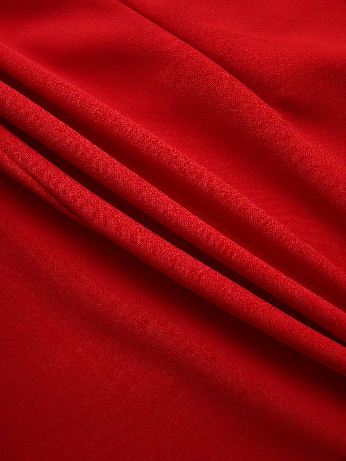 Red 1960s Bow Neck Ruffle Hem Sleeveless Dress - Image 8