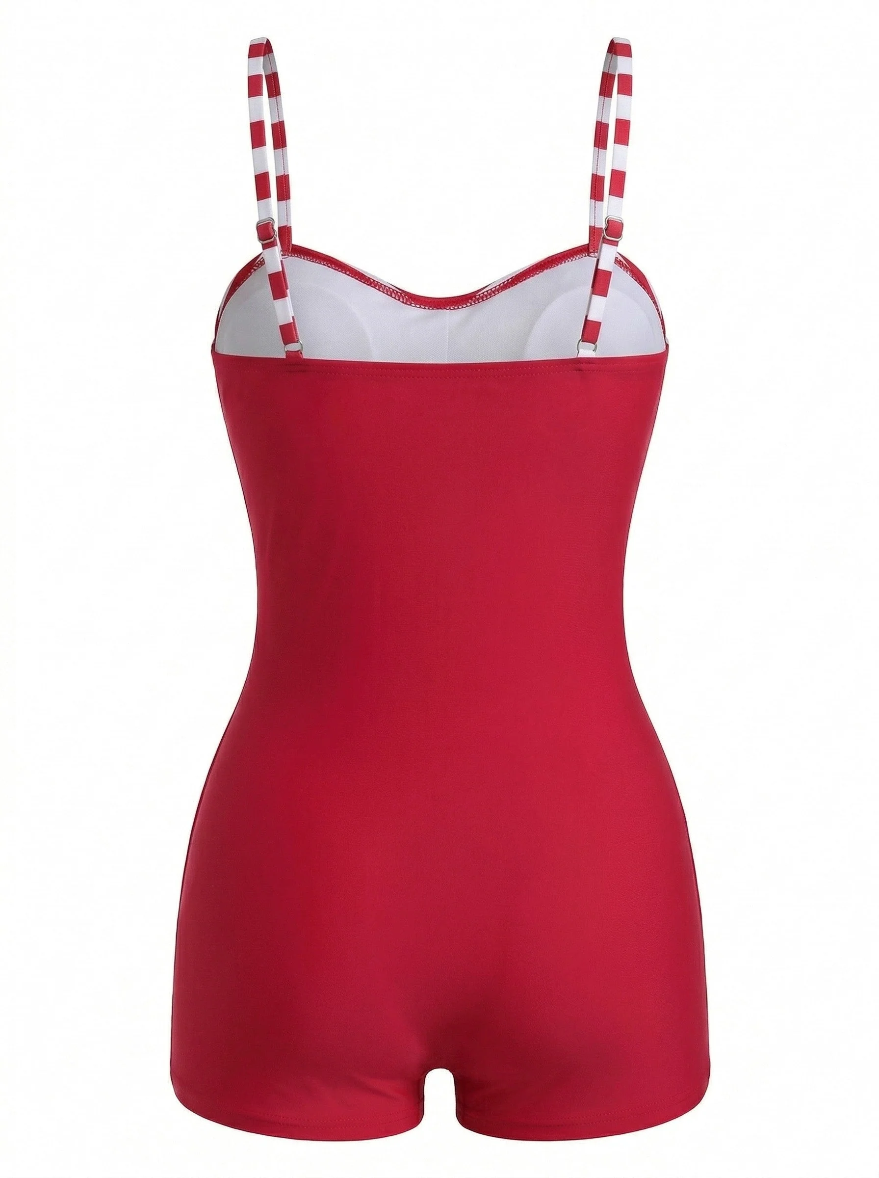 Red 1960s Bow Striped One-Piece Swimsuit - Image 3