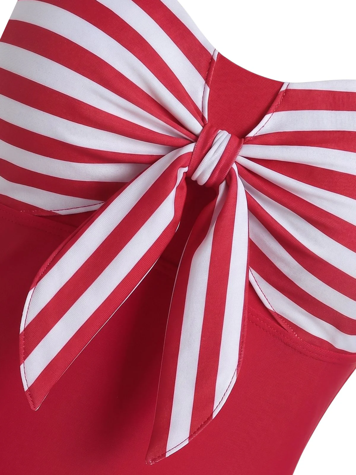 Red 1960s Bow Striped One-Piece Swimsuit - Image 4