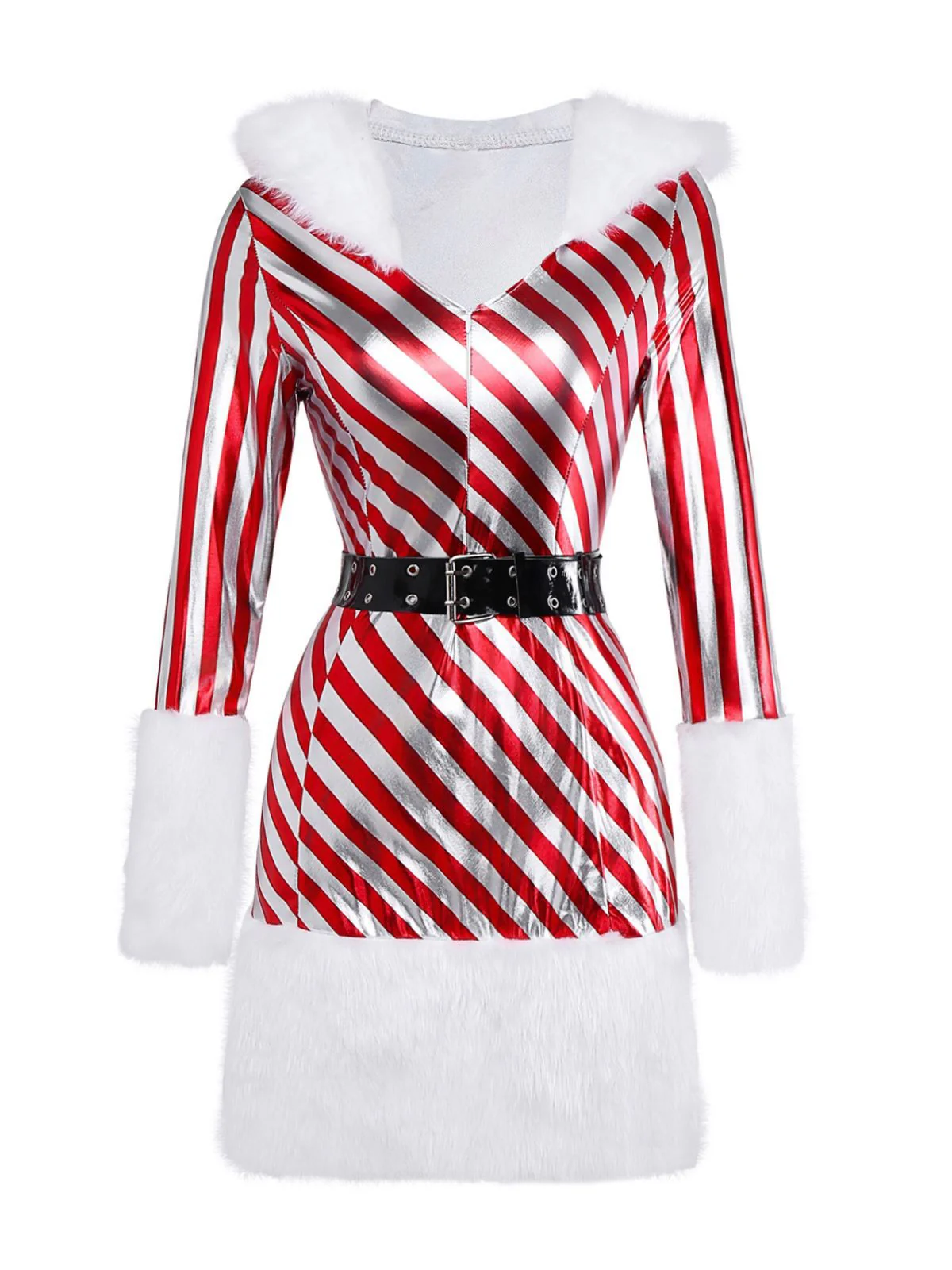 Red 1960s Candy Cane Stripe Hooded Dress & Leg Warmers - Image 2
