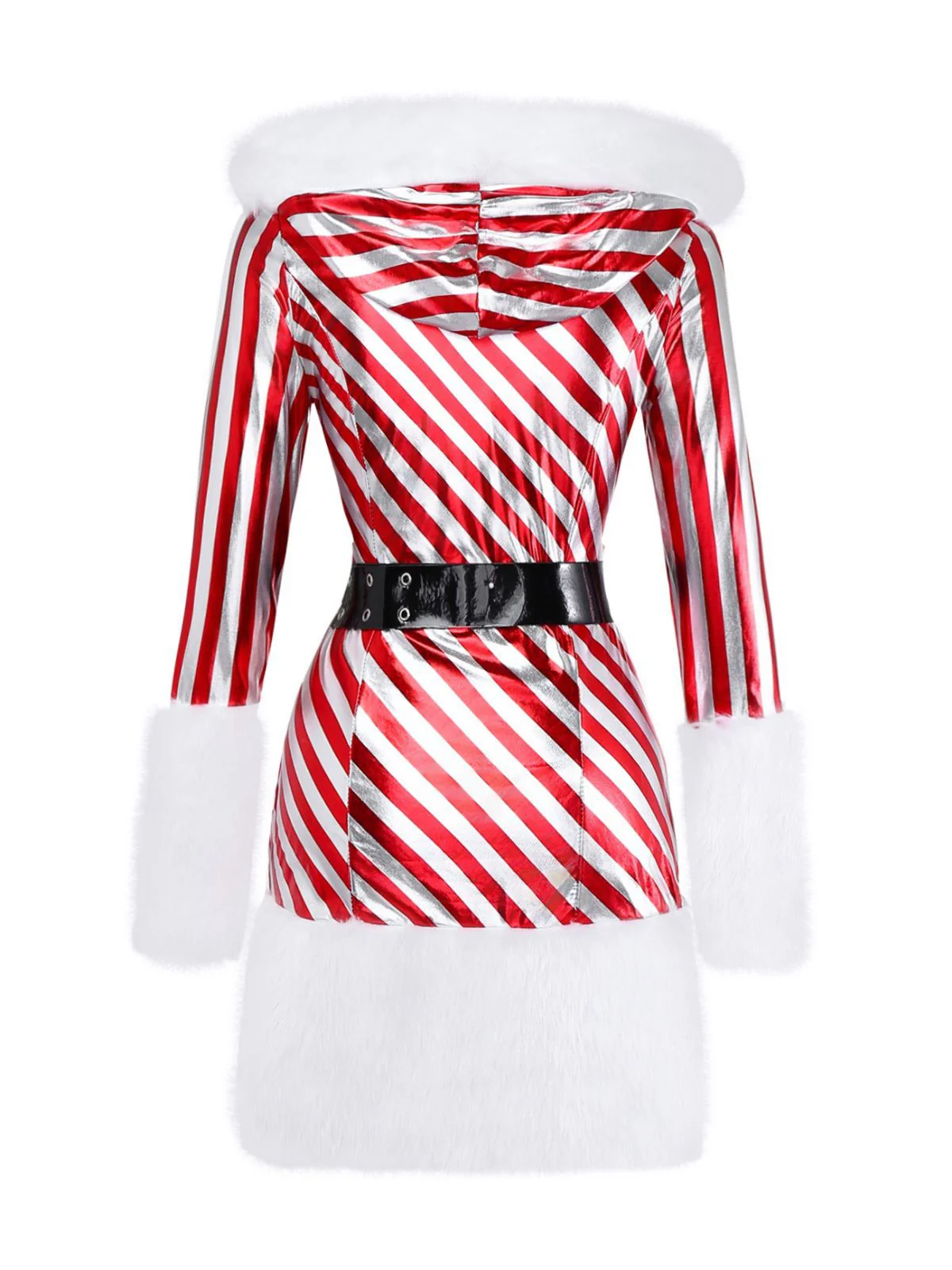 Red 1960s Candy Cane Stripe Hooded Dress & Leg Warmers - Image 3