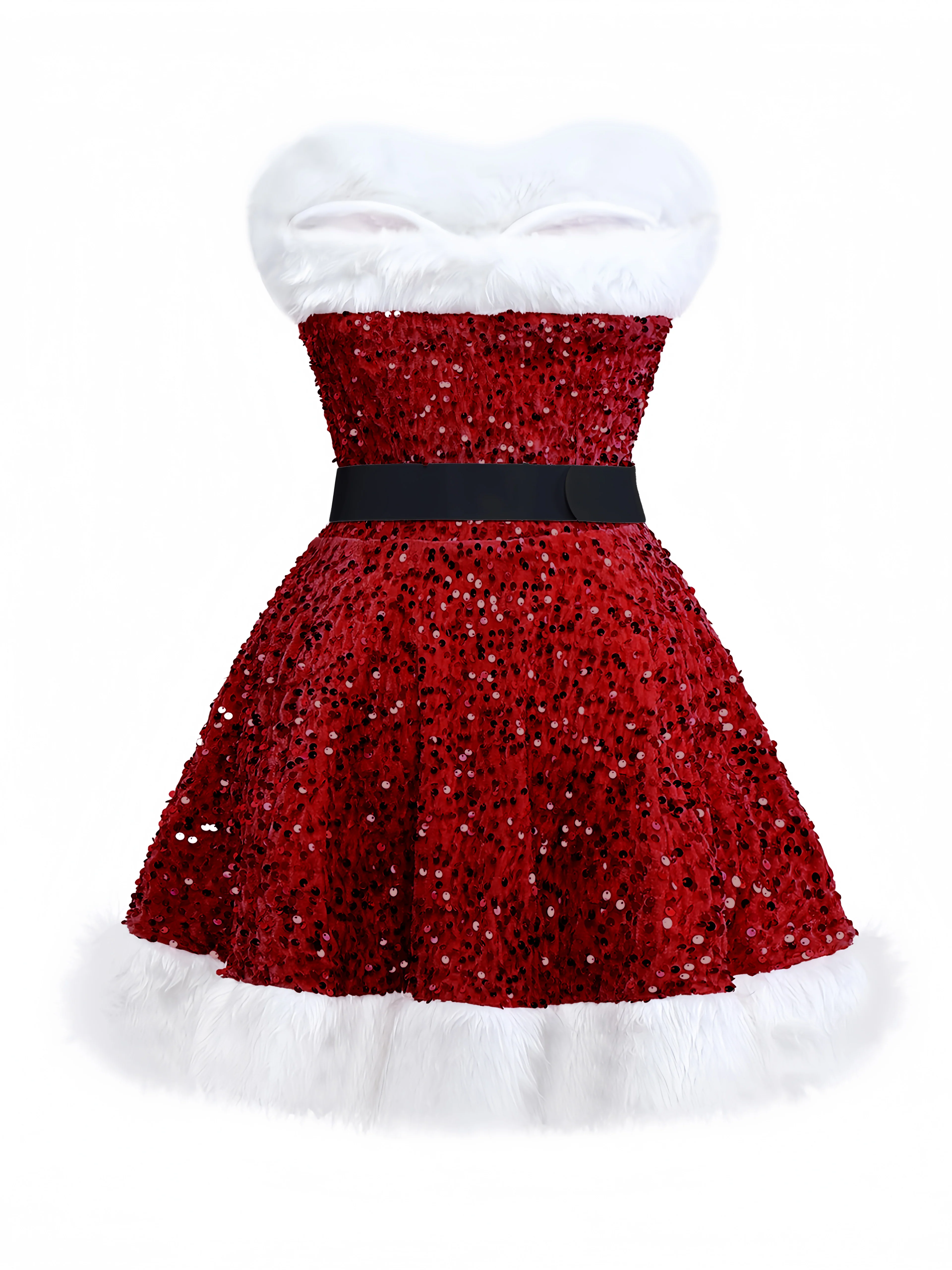 Pink 1960s Christmas Fur Sequin Strapless Dress - Image 10