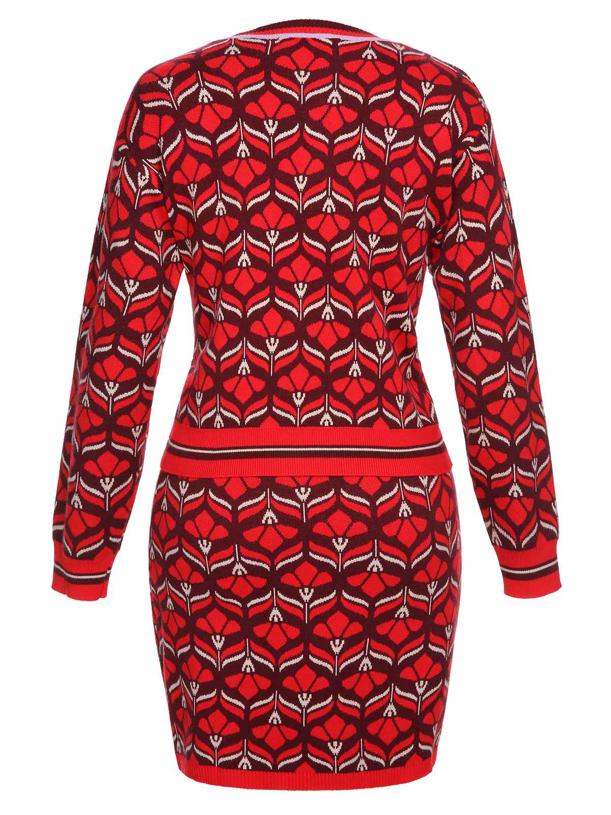 Red 1960s Christmas Jacquard Dress - Image 2
