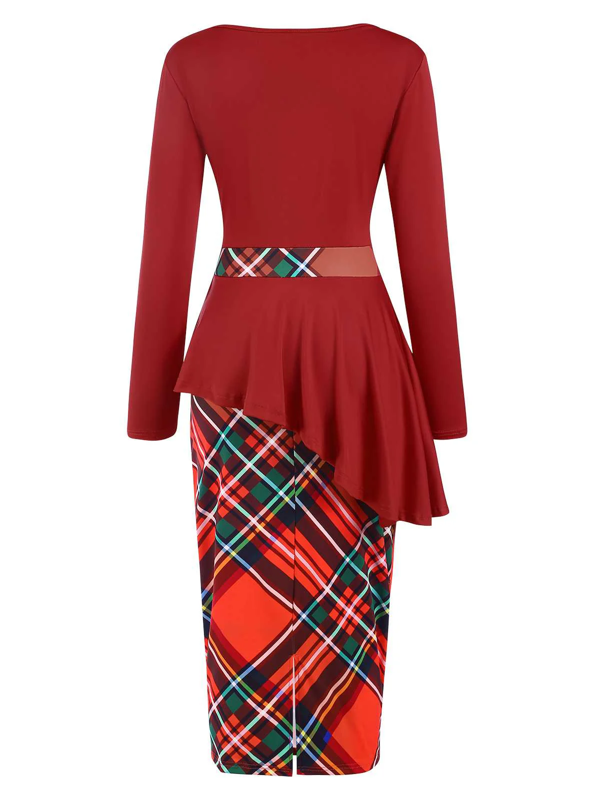 Red 1960s Christmas Plaids Patchwork Dress - Image 2