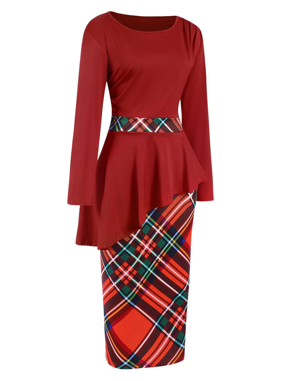 Red 1960s Christmas Plaids Patchwork Dress - Image 3