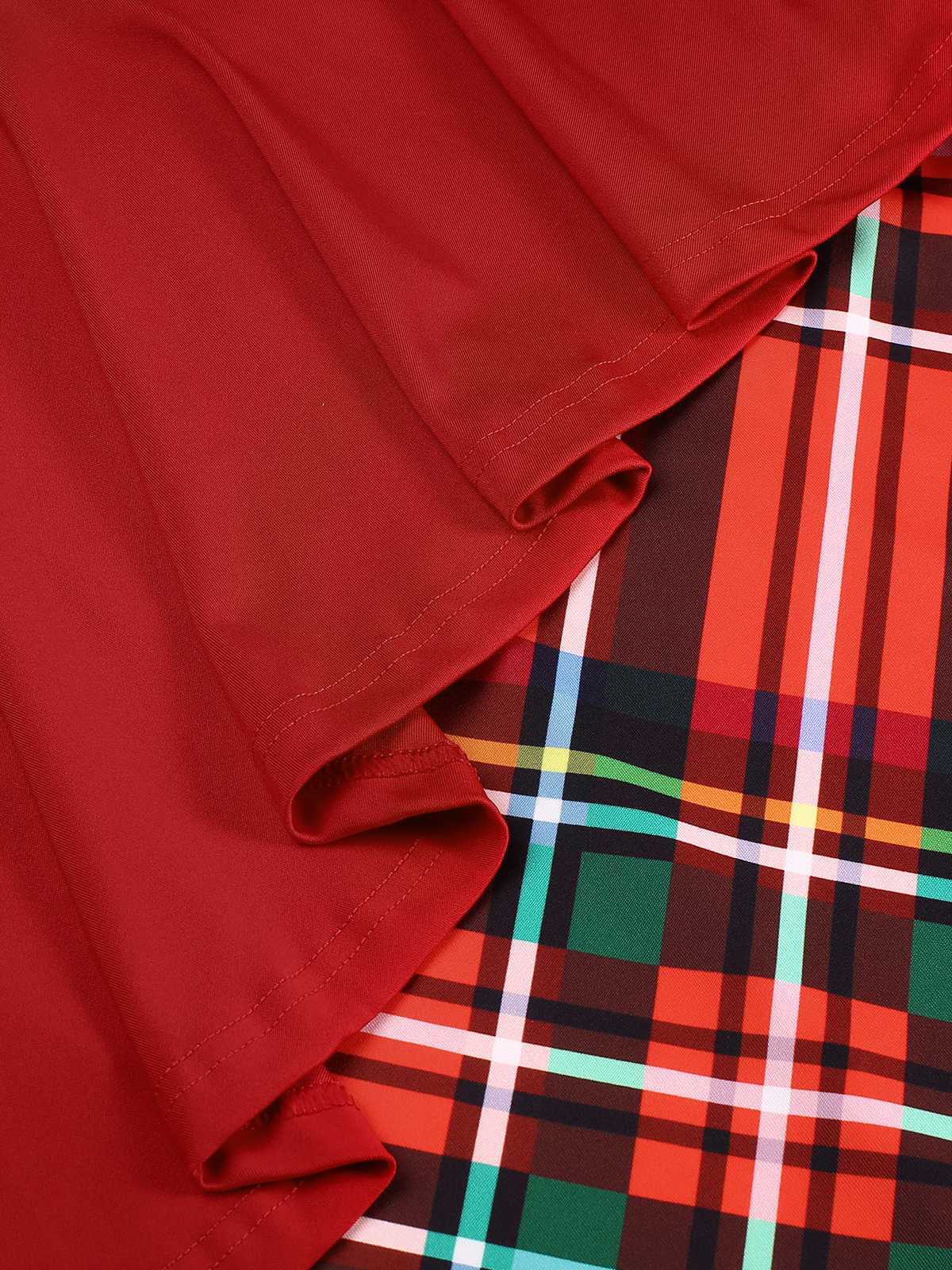 Red 1960s Christmas Plaids Patchwork Dress - Image 4