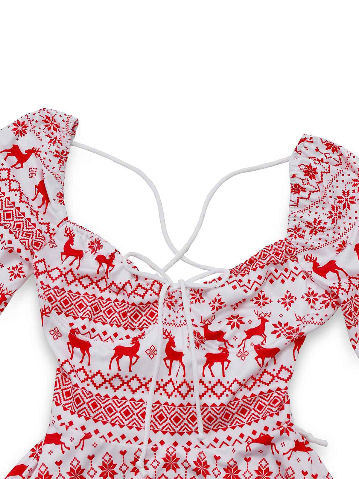 Red 1960s Christmas Reindeer Lace-Up Backless Dress - Image 4