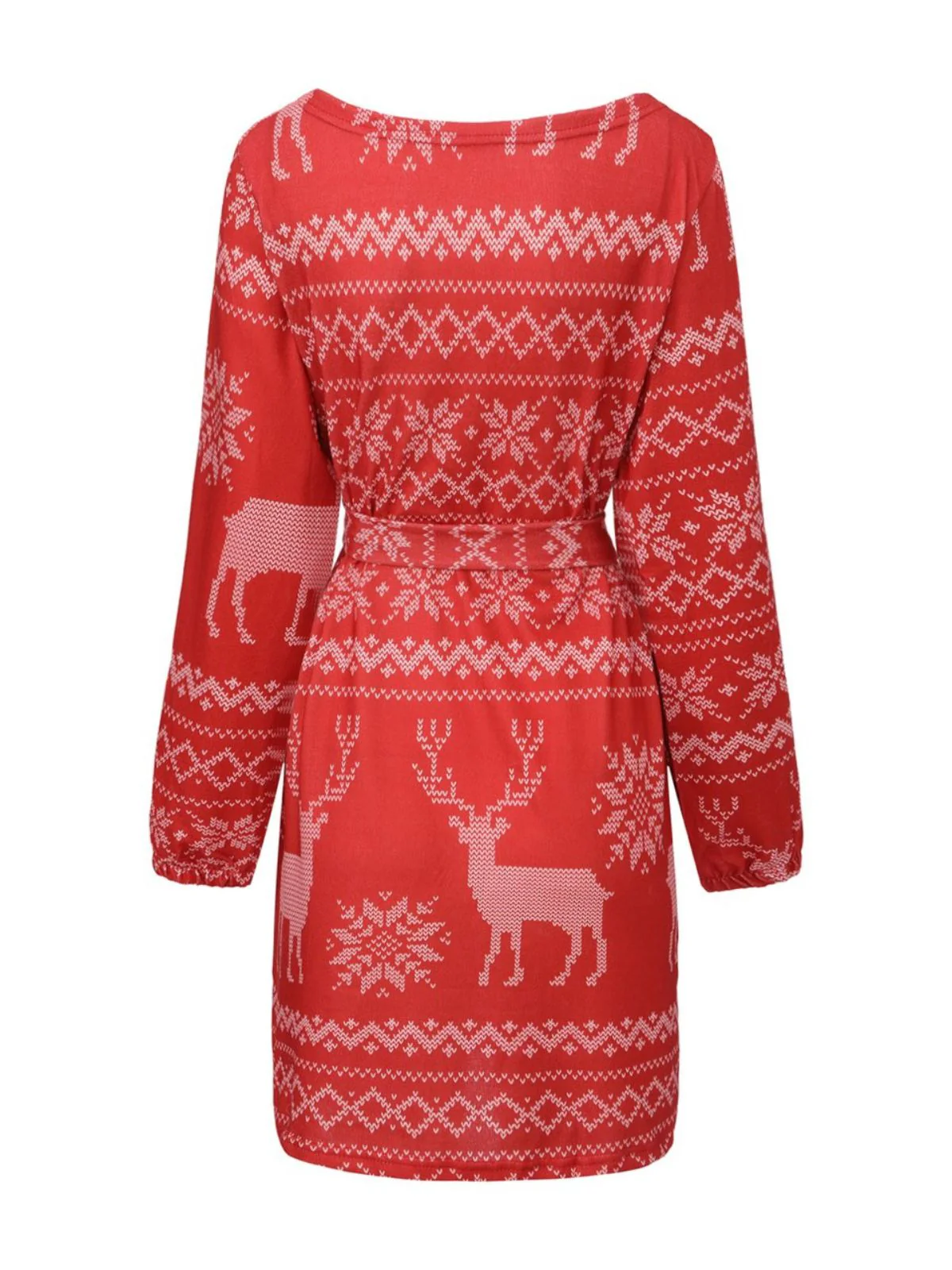 Red 1960s Christmas Reindeer Snowflake Belted Dress - Image 3