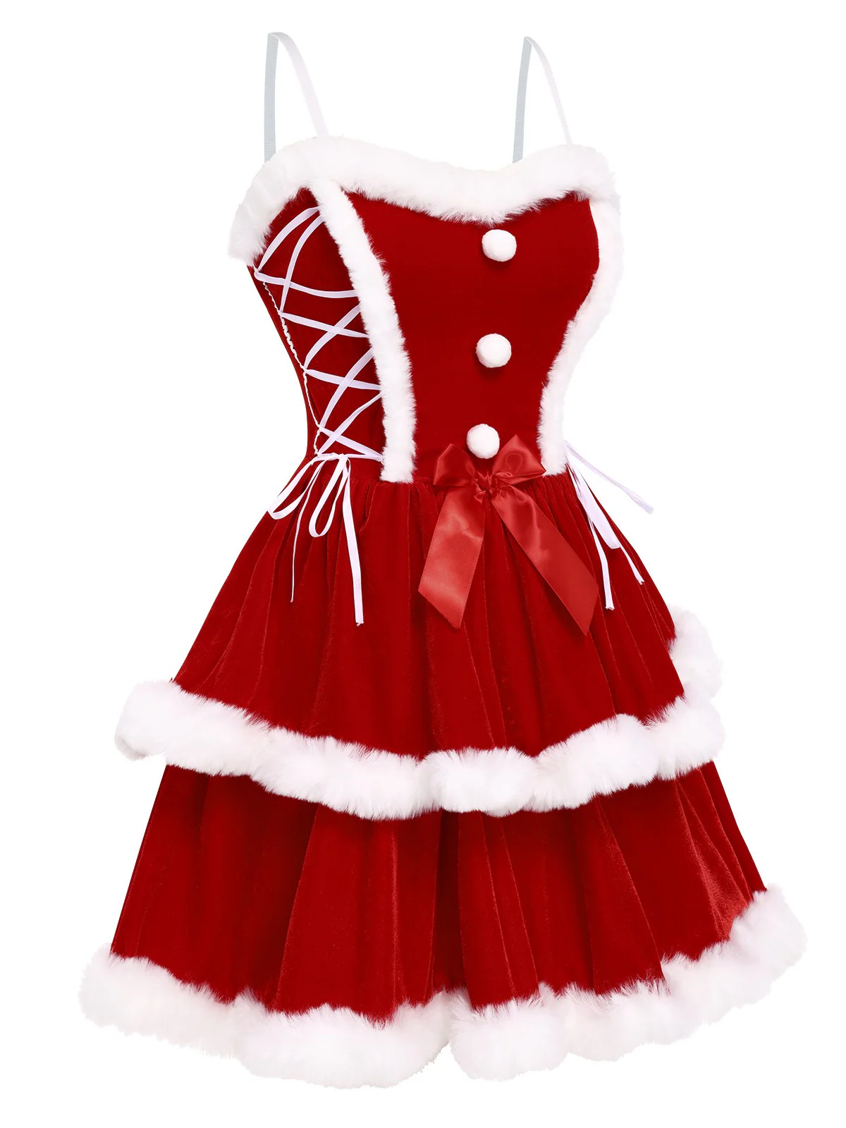 Red 1960s Christmas Velvet Double Layer Dress - Image 2