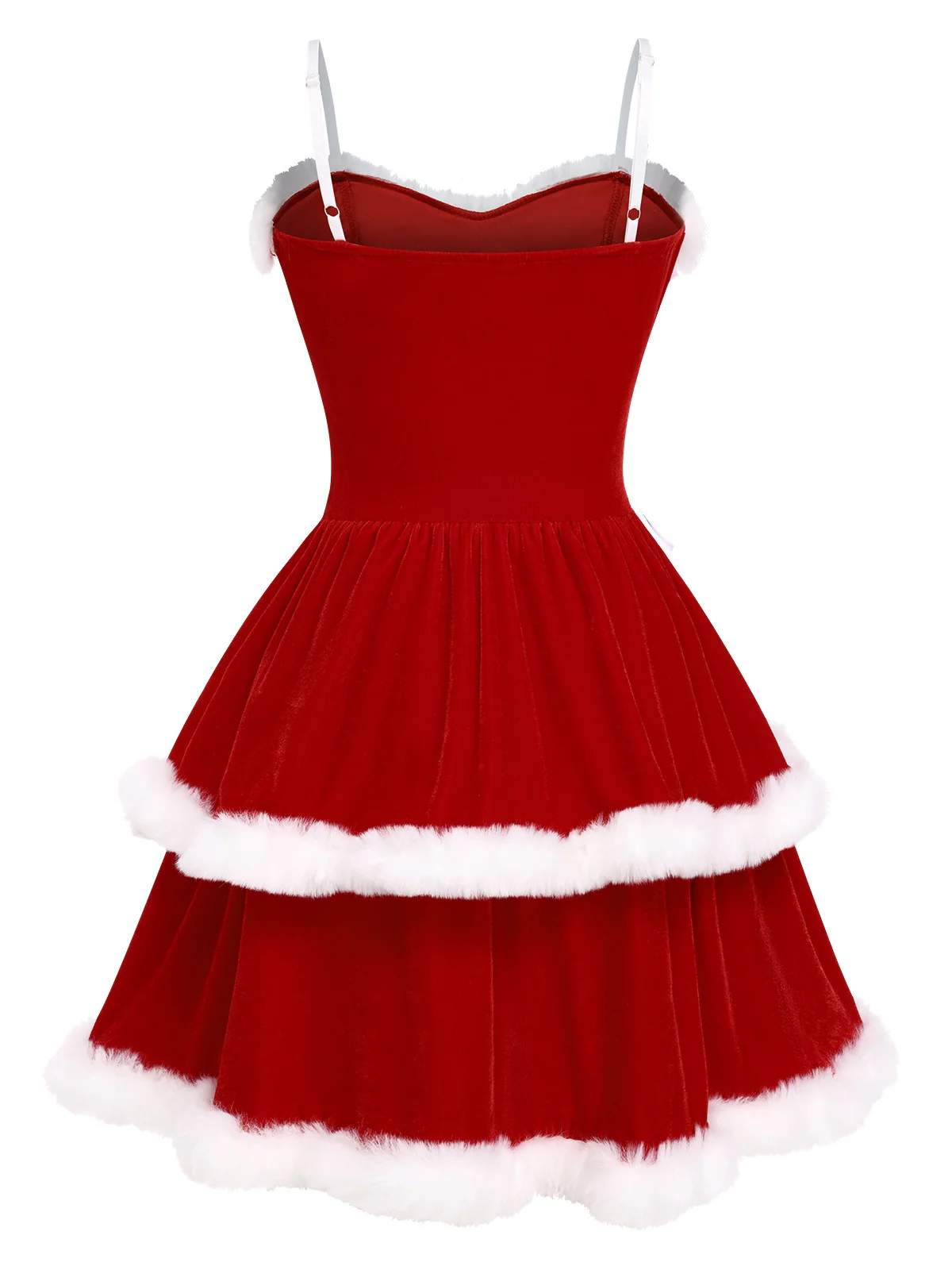 Red 1960s Christmas Velvet Double Layer Dress - Image 3