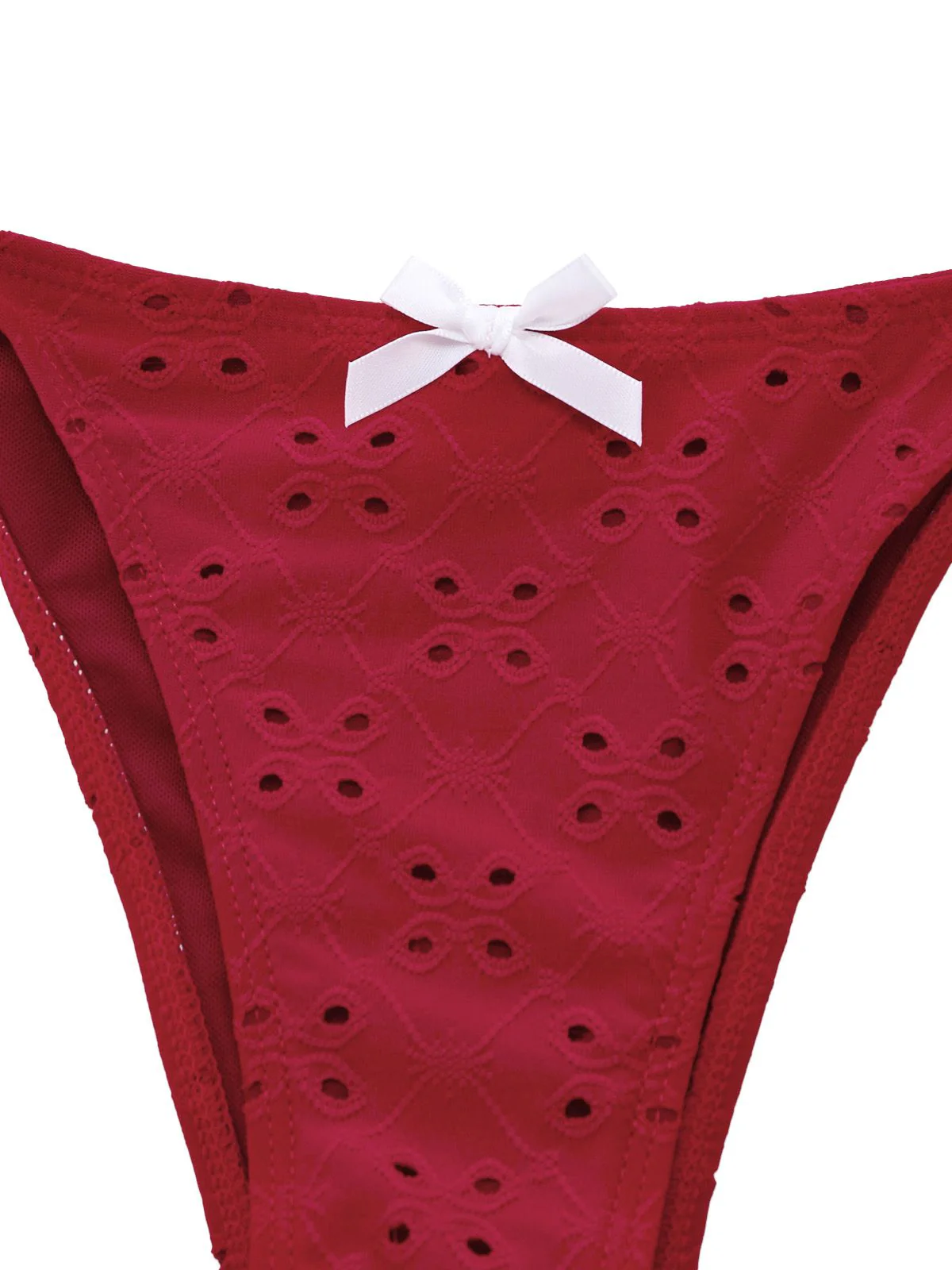 Red 1960s Embroidered Cutout Ruffled Side-Tie Tankini Set - Image 8