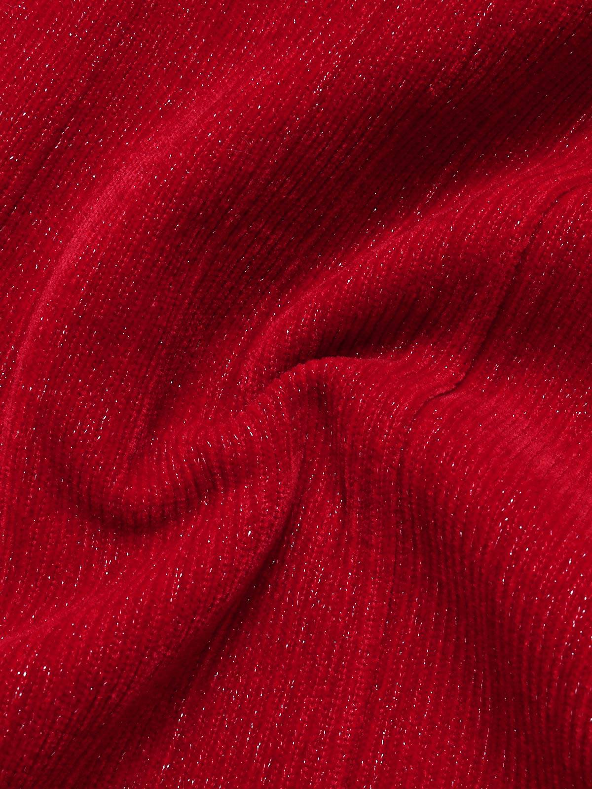 Red 1960s Faux Fur Off-Shoulder Dress - Image 8